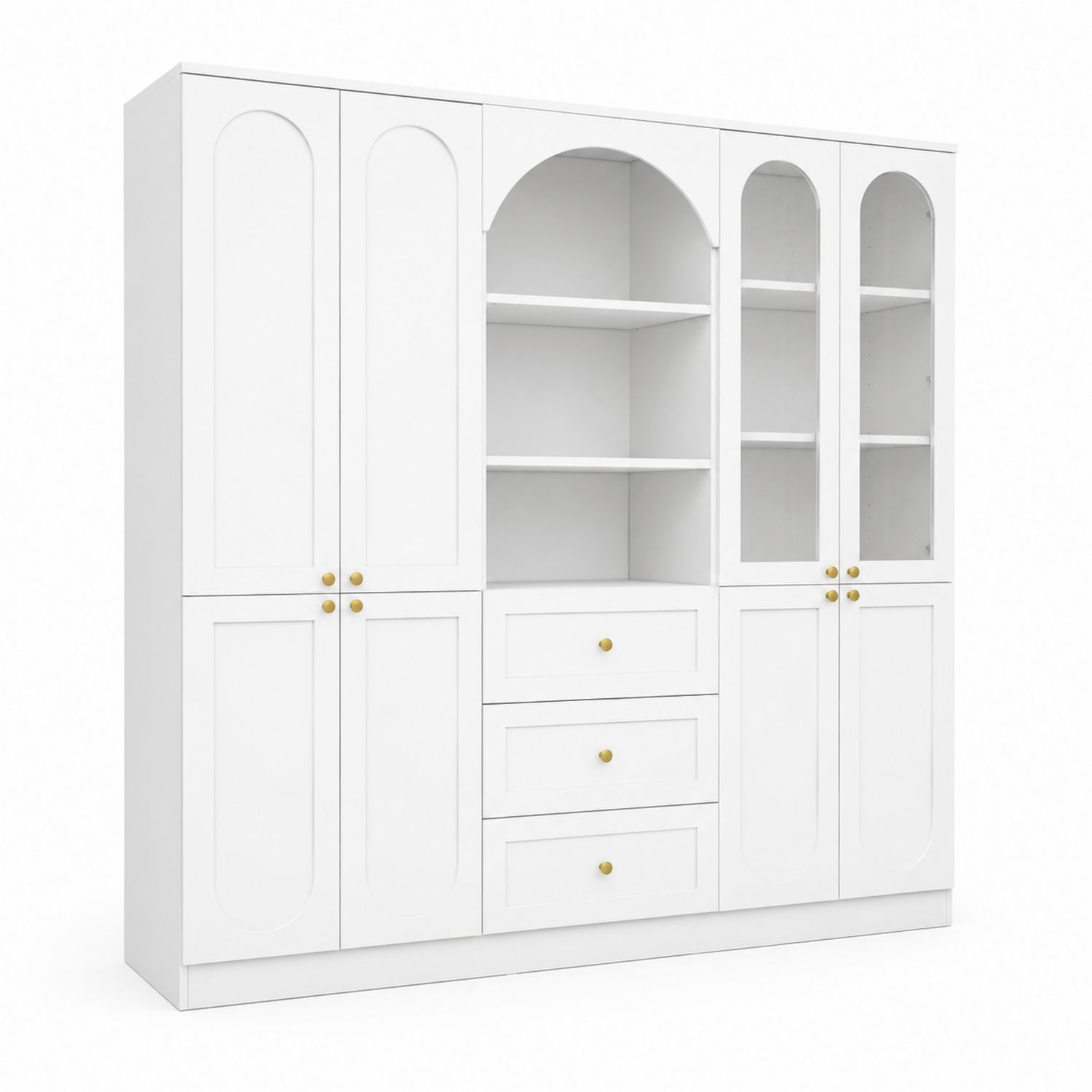 Weißer Schrank mit Glastüren und Schubladen