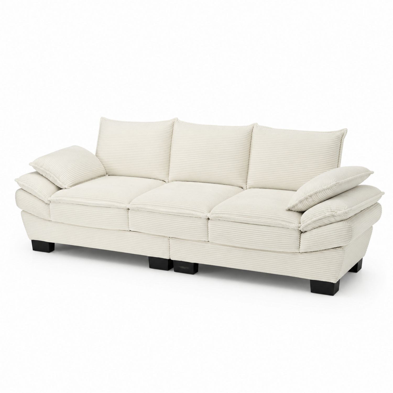 3-Sitzer Sofa Beige Cordstoff Holz