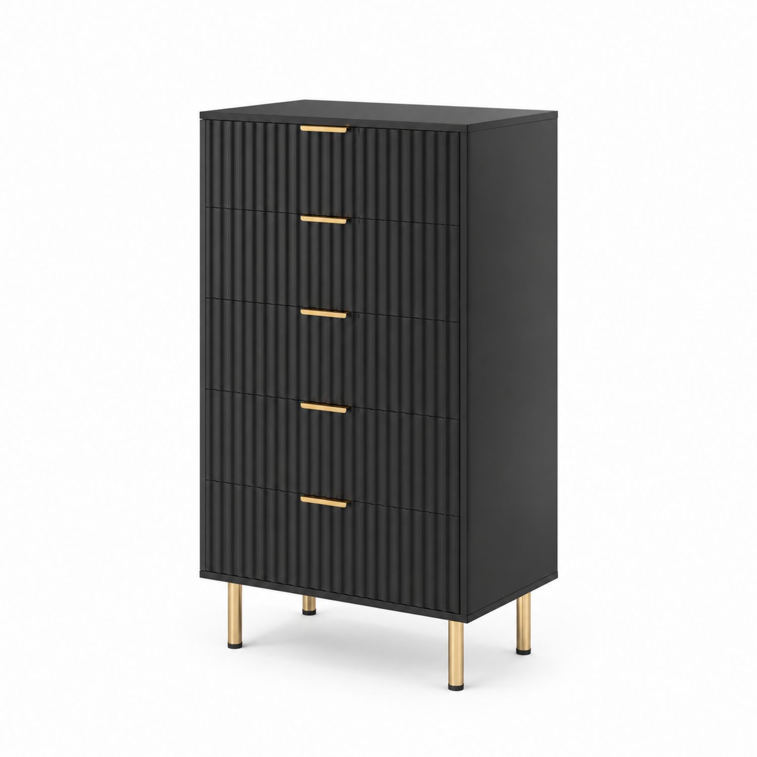 Holz und Metall Kommode mit 5 Schubladen, Schwarz-Gold, 120x60x40 cm