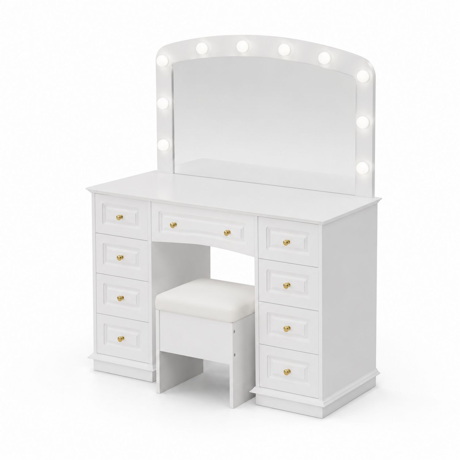 Schminktisch mit Spiegel und LED-Beleuchtung MDF-Holz Weiß