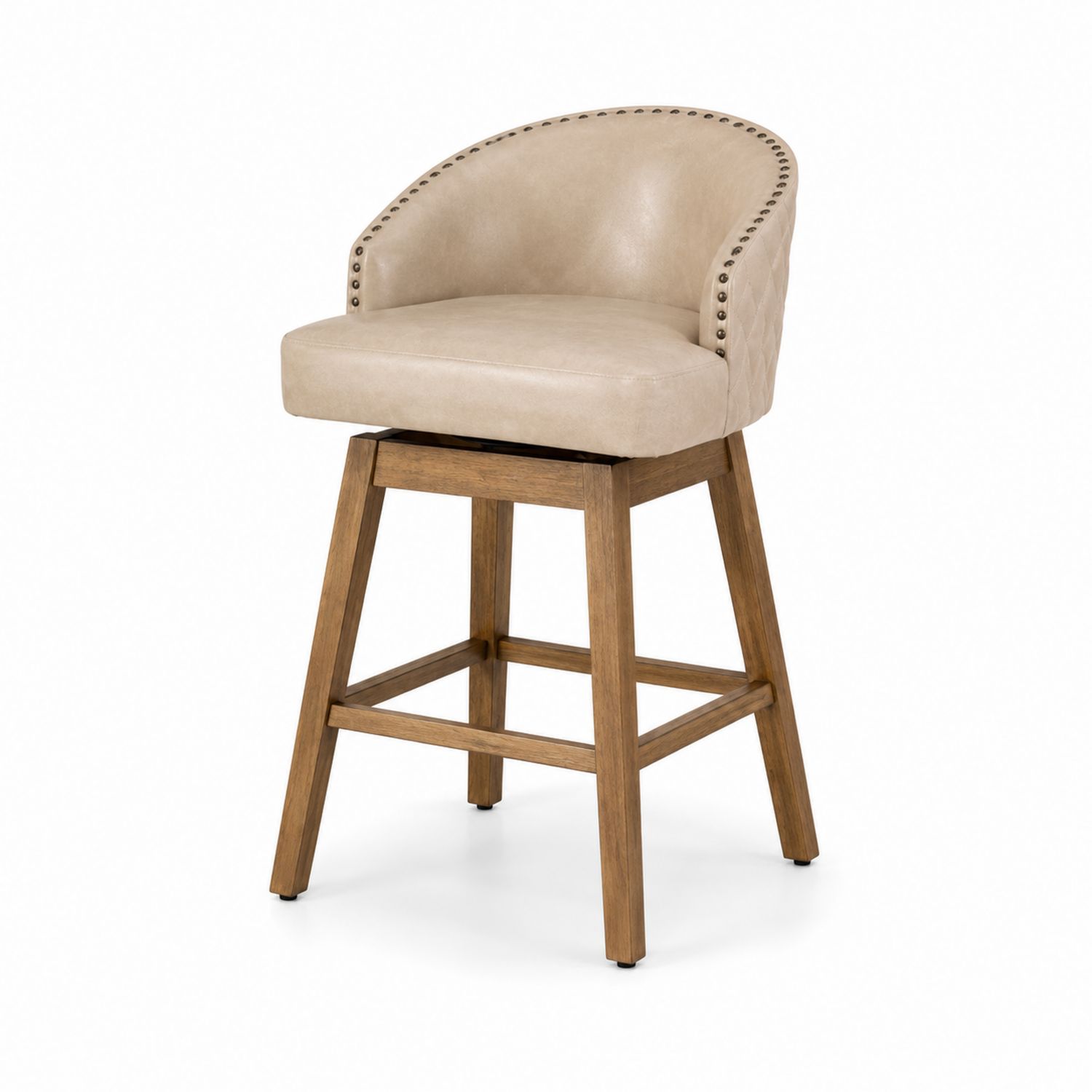 Barhocker mit PU-Lederbezug Beige Holzgestell