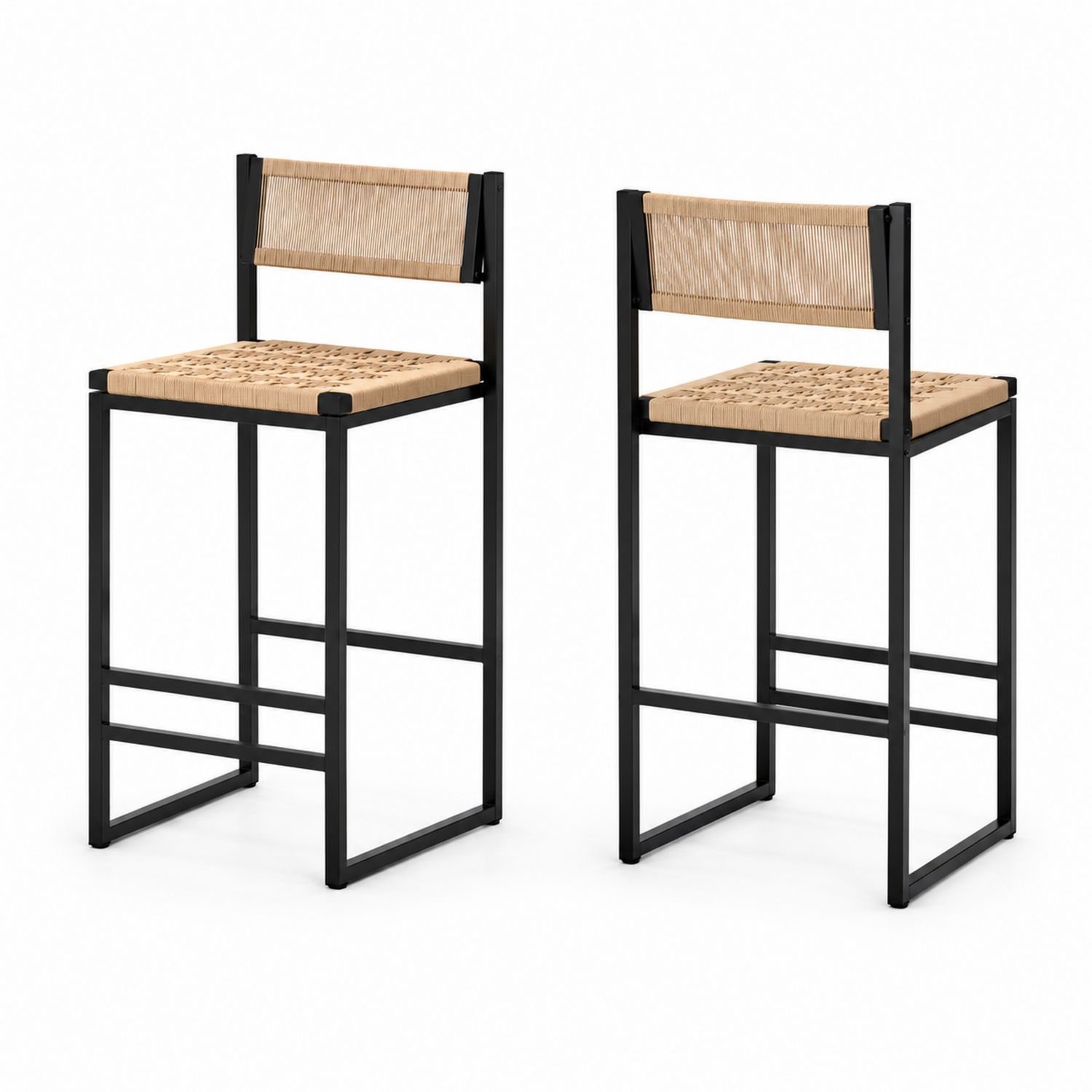 Metallstühle Set mit Rattan Natur Schwarz