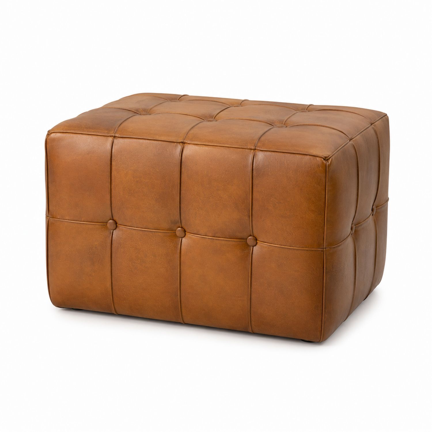 Rechteckiger Hocker Leder Cognac