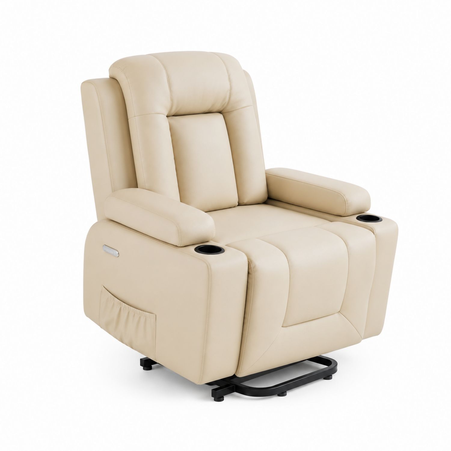 Verstellbarer Relaxsessel mit Becherhalter aus PU-Leder Beige