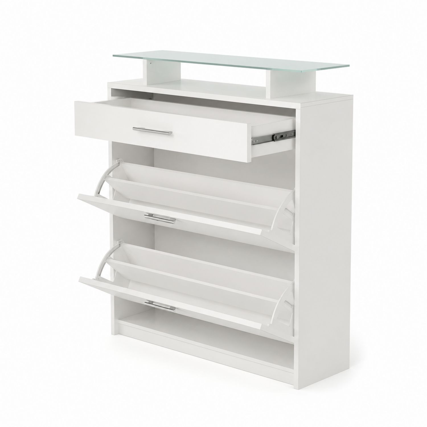 Schuhschrank mit Glasplatte MDF Weiß 80x30x115cm