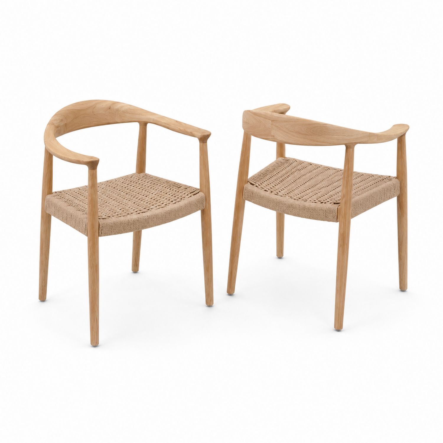 Esszimmerstuhl Set aus Eichenholz mit Jutesitz Beige
