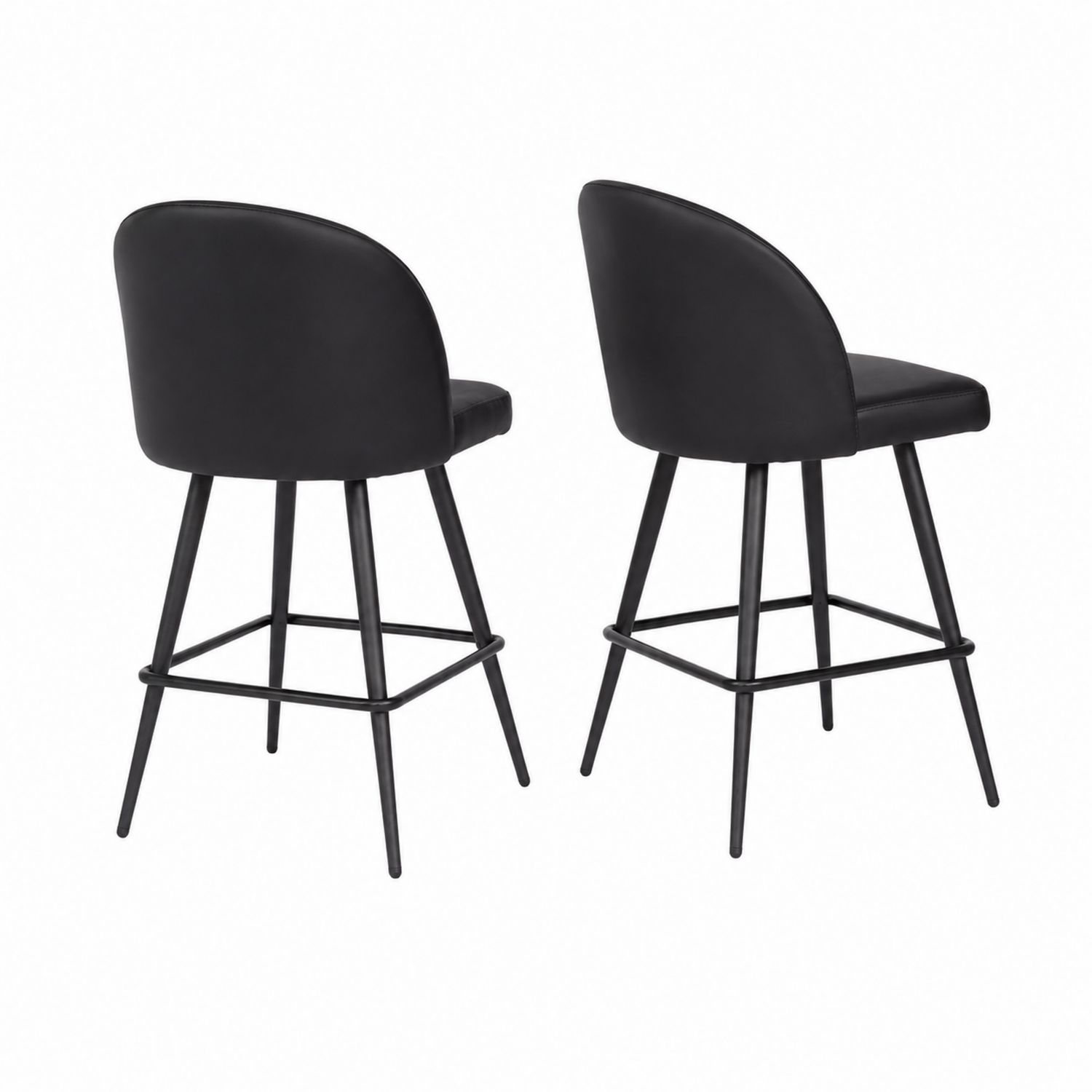 Barhocker Set 2 Stück Schwarz Kunstleder mit Metallbeinen