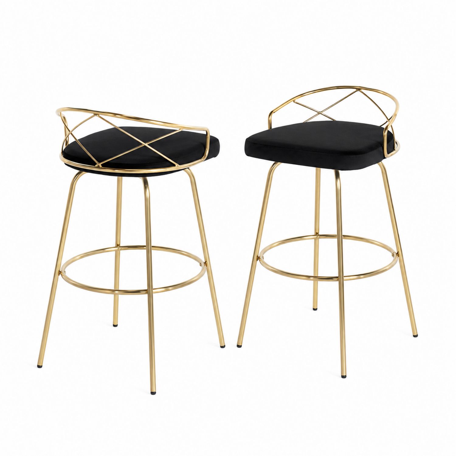 2er Set Barhocker Samt Schwarz Metallrahmen Gold