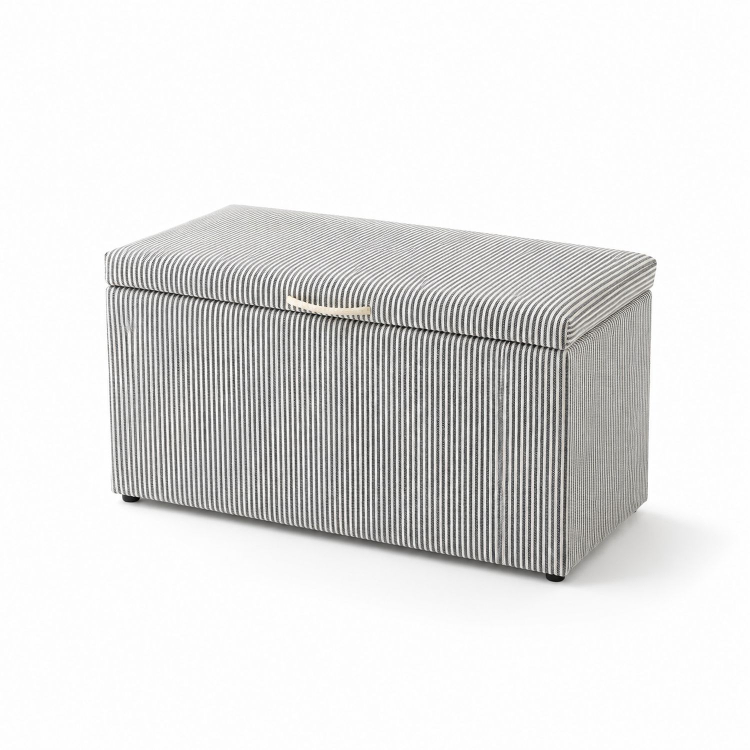 Gepolsterte Sitzbank mit Stauraum Baumwolle 120x40x45cm Gestreift Grau