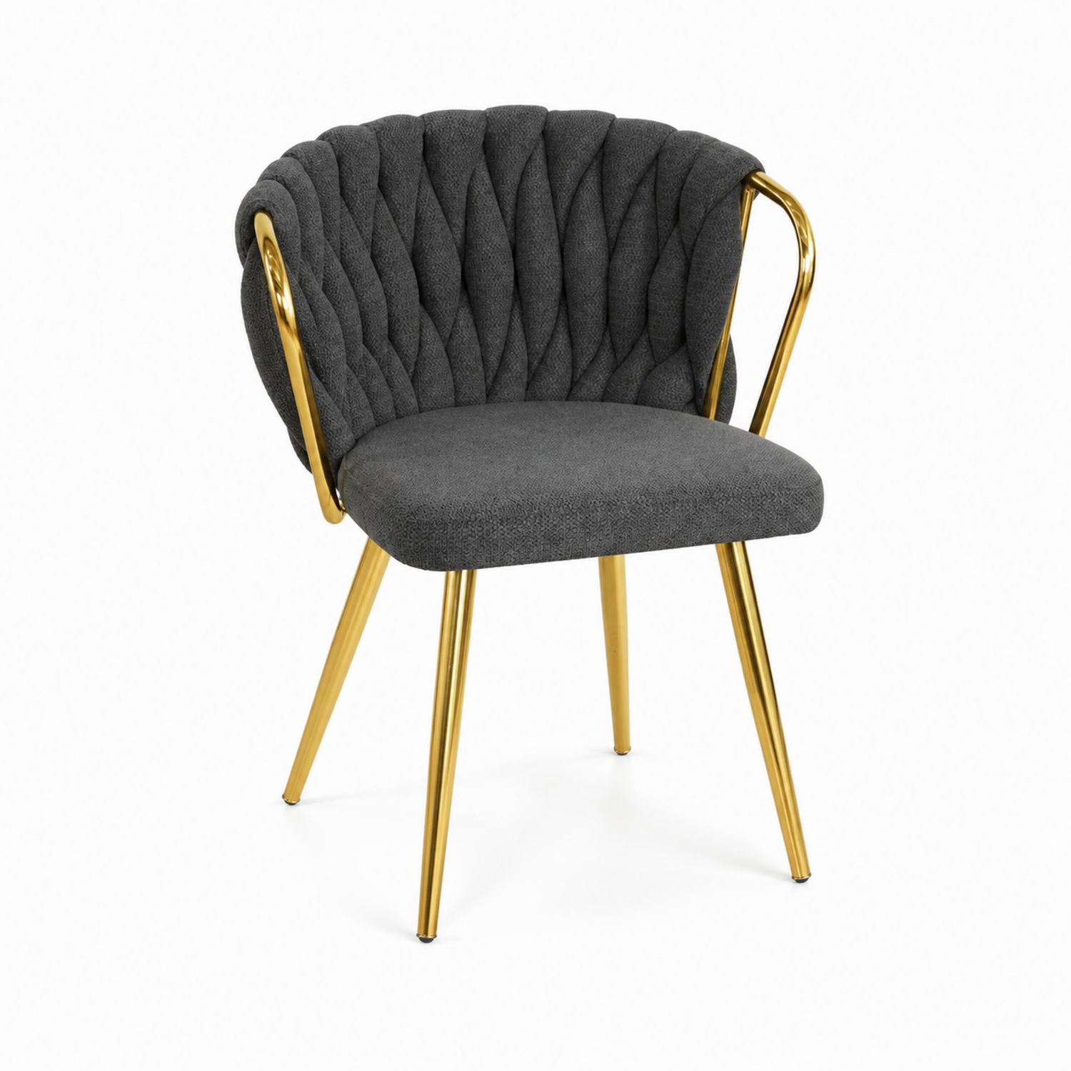 Esszimmerstuhl aus Polyester mit Edelstahlbeinen in Grau und Gold
