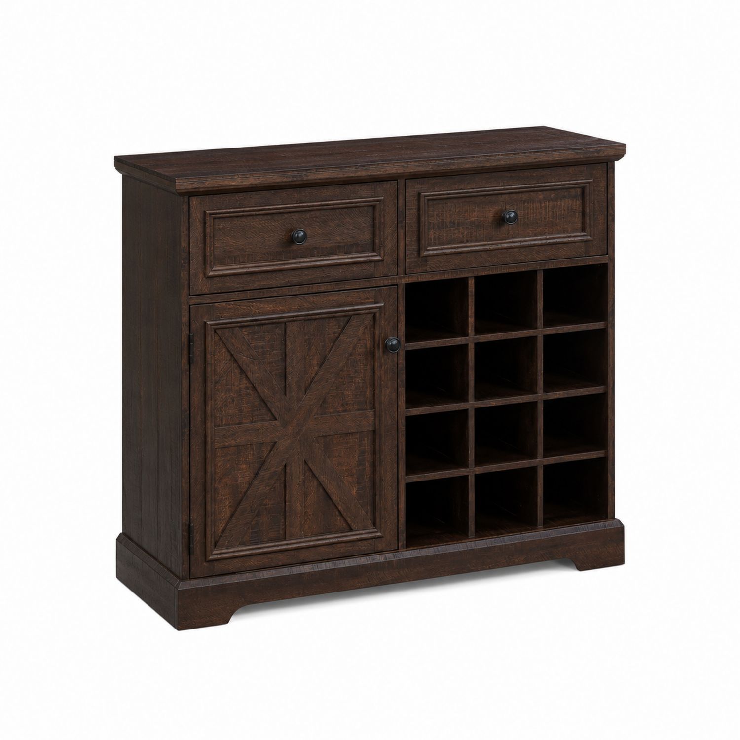 Holz Sideboard mit Staufächern und Weinregal, Braun