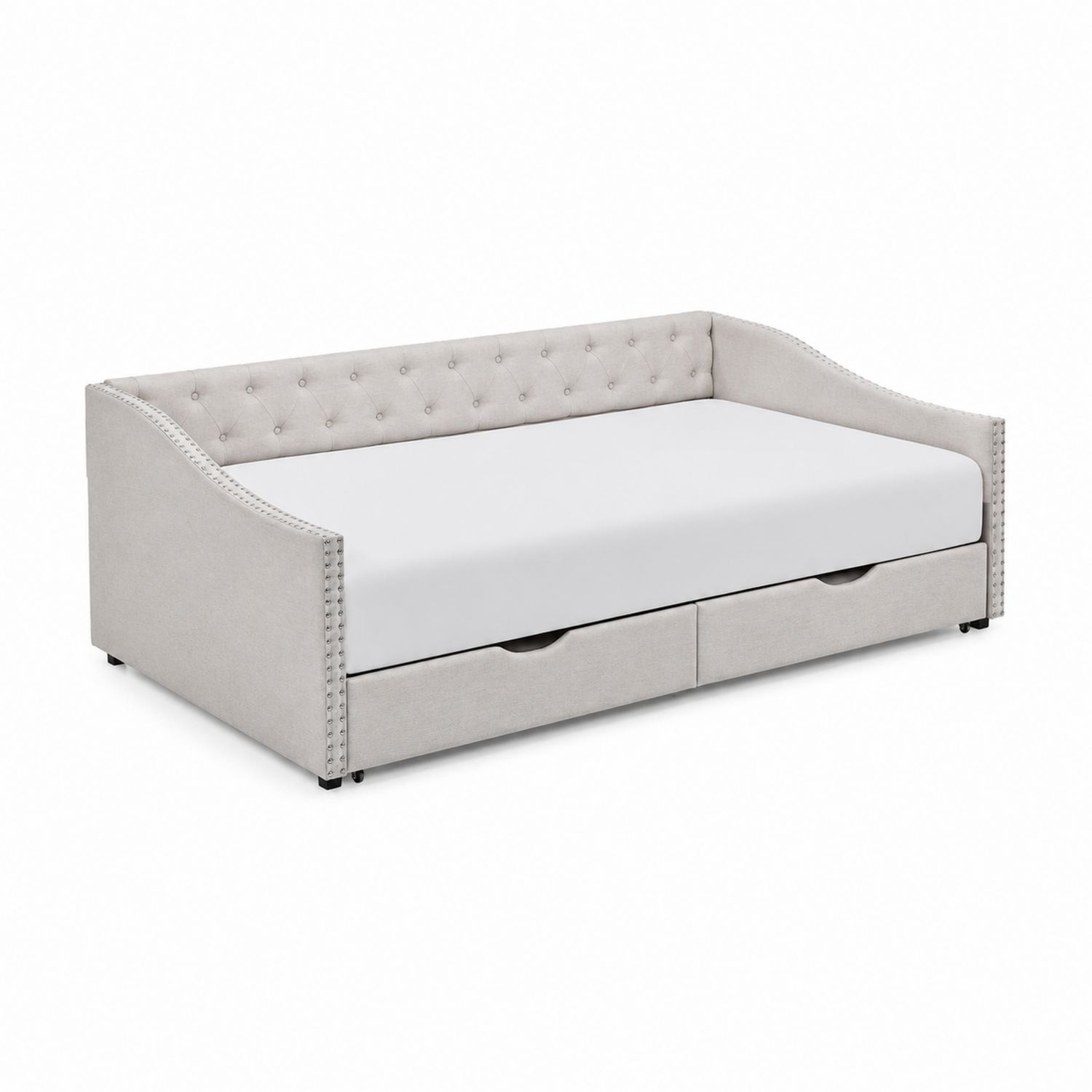 Stoff-Tagesbett mit Ausziehfunktion und Schubladen Beige