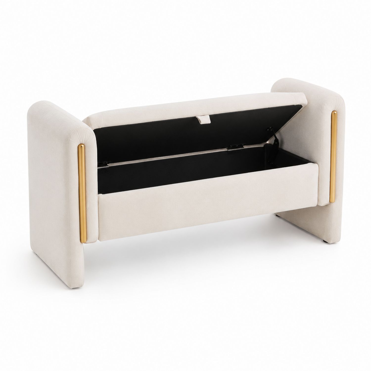 Samtbank mit Stauraum und Metallakzenten in Creme