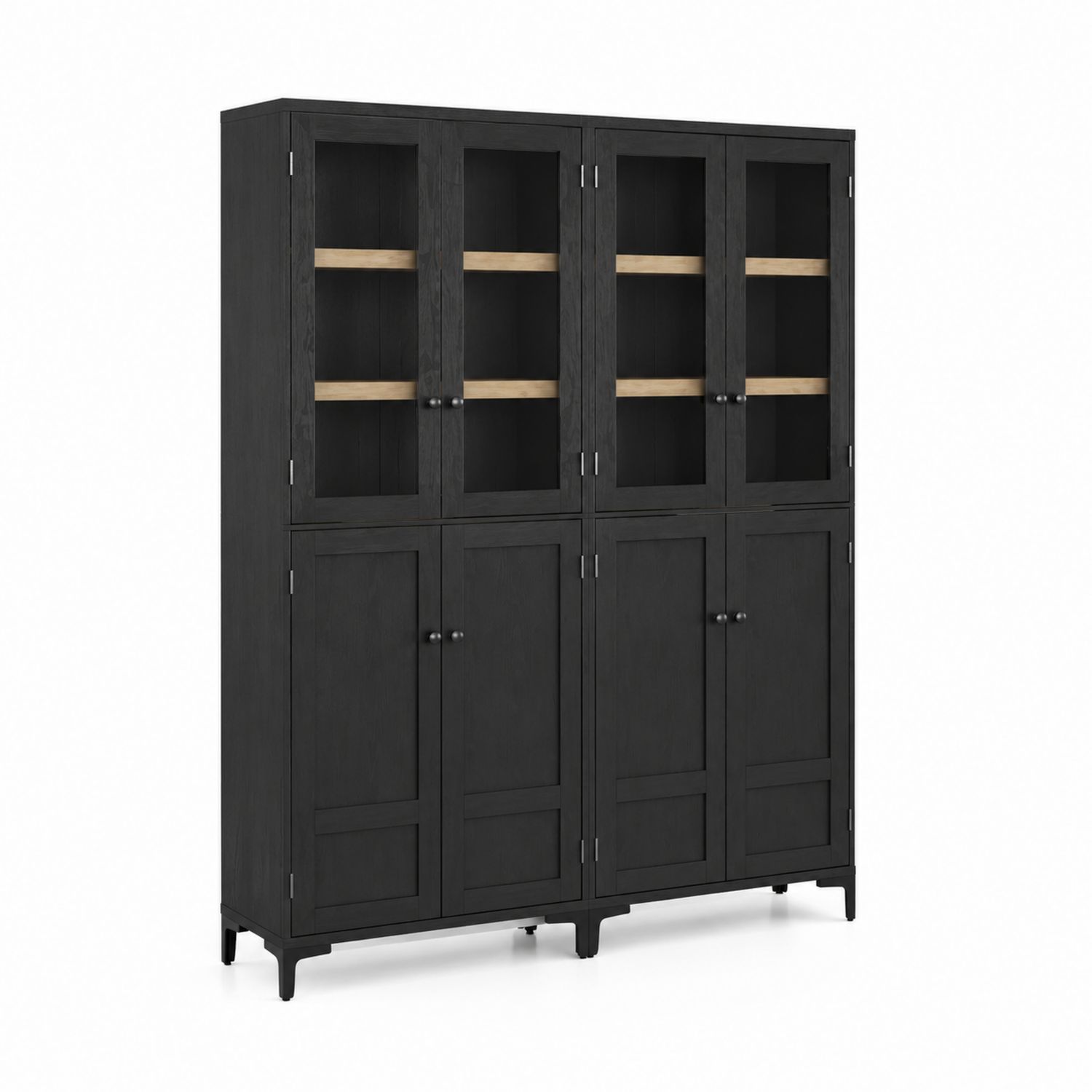 Schwarzer Holzschrank mit Glastüren 180x120x40cm