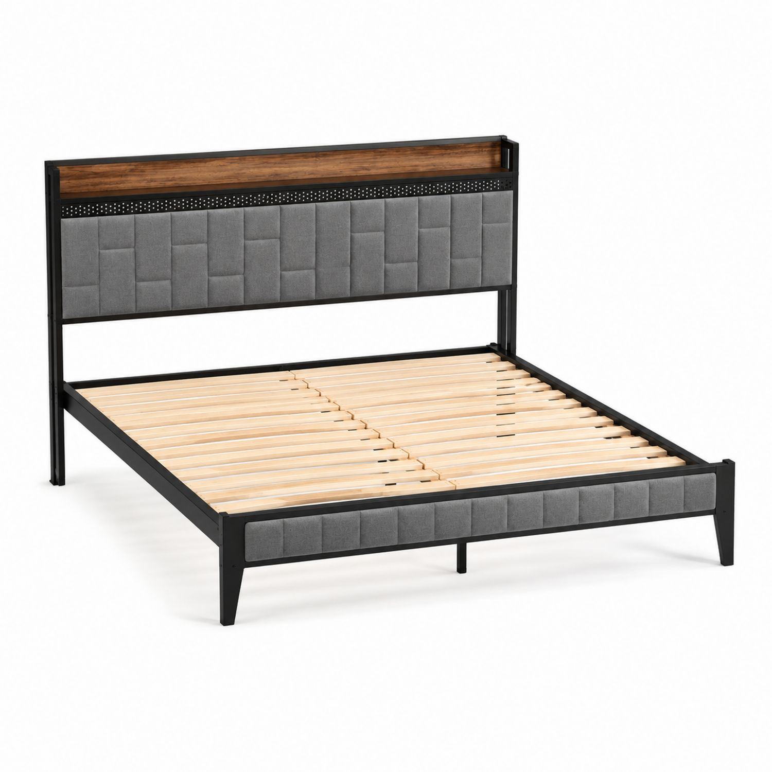 Bett aus Metall mit Leinenstoffkopfteil 200x160 cm