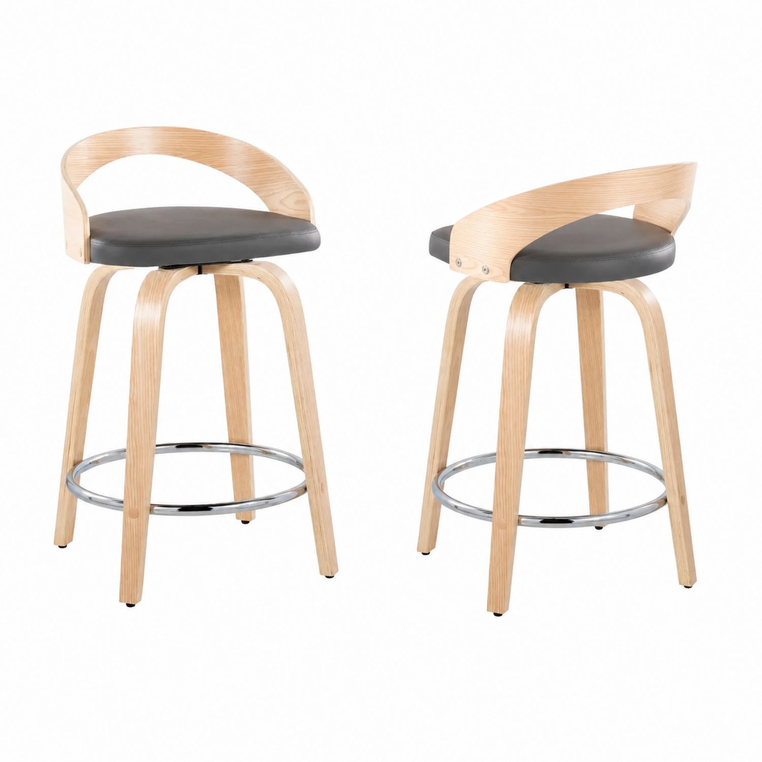 2er Set Barhocker aus Sperrholz und Kunstleder, Schwarz/Natur