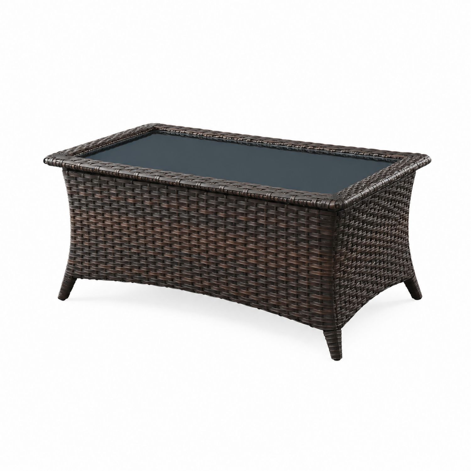 Outdoor-Couchtisch aus Polyrattan mit gehärtetem Glasplatte in Braun