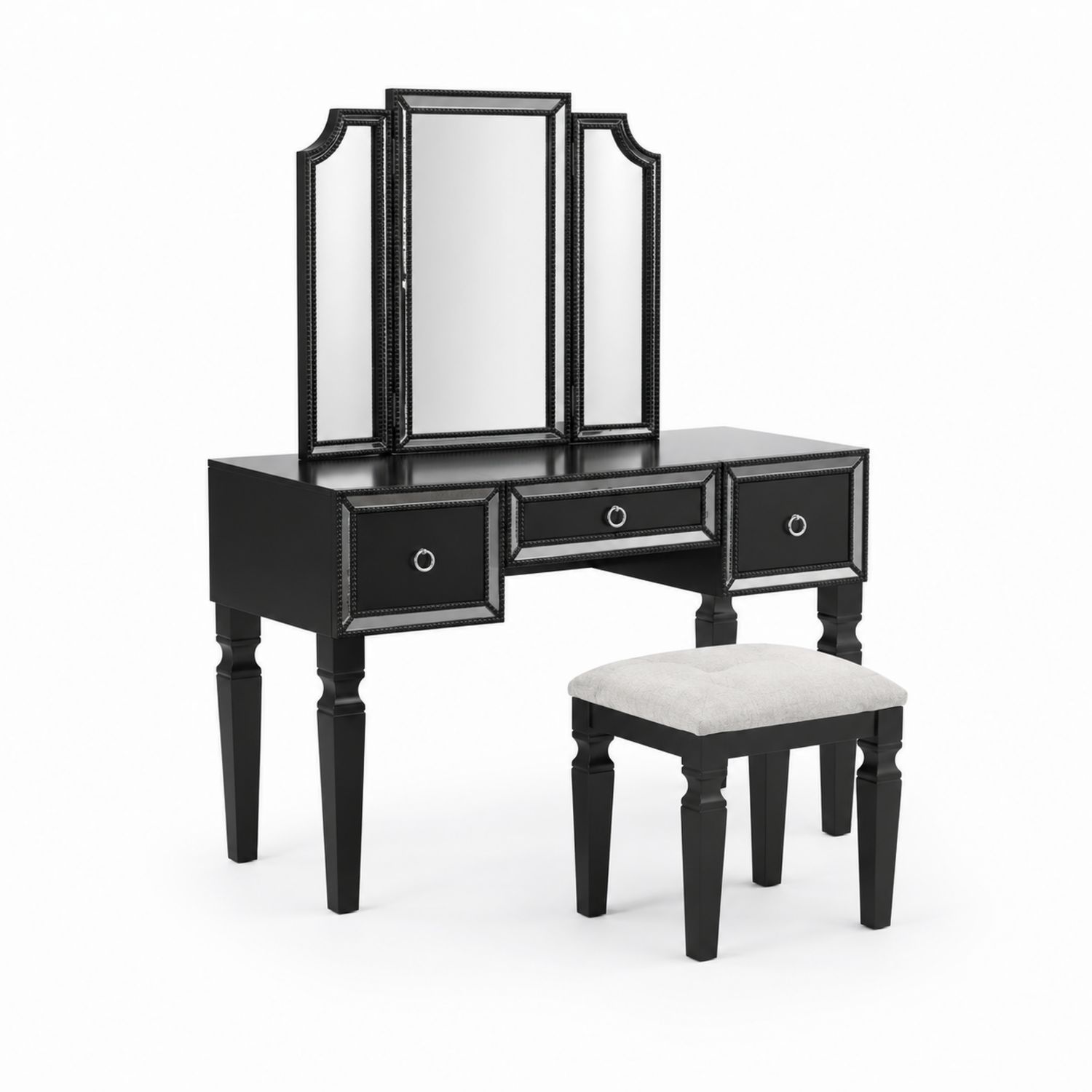 Schminktisch Set aus MDF mit Spiegel und Hocker in Schwarz