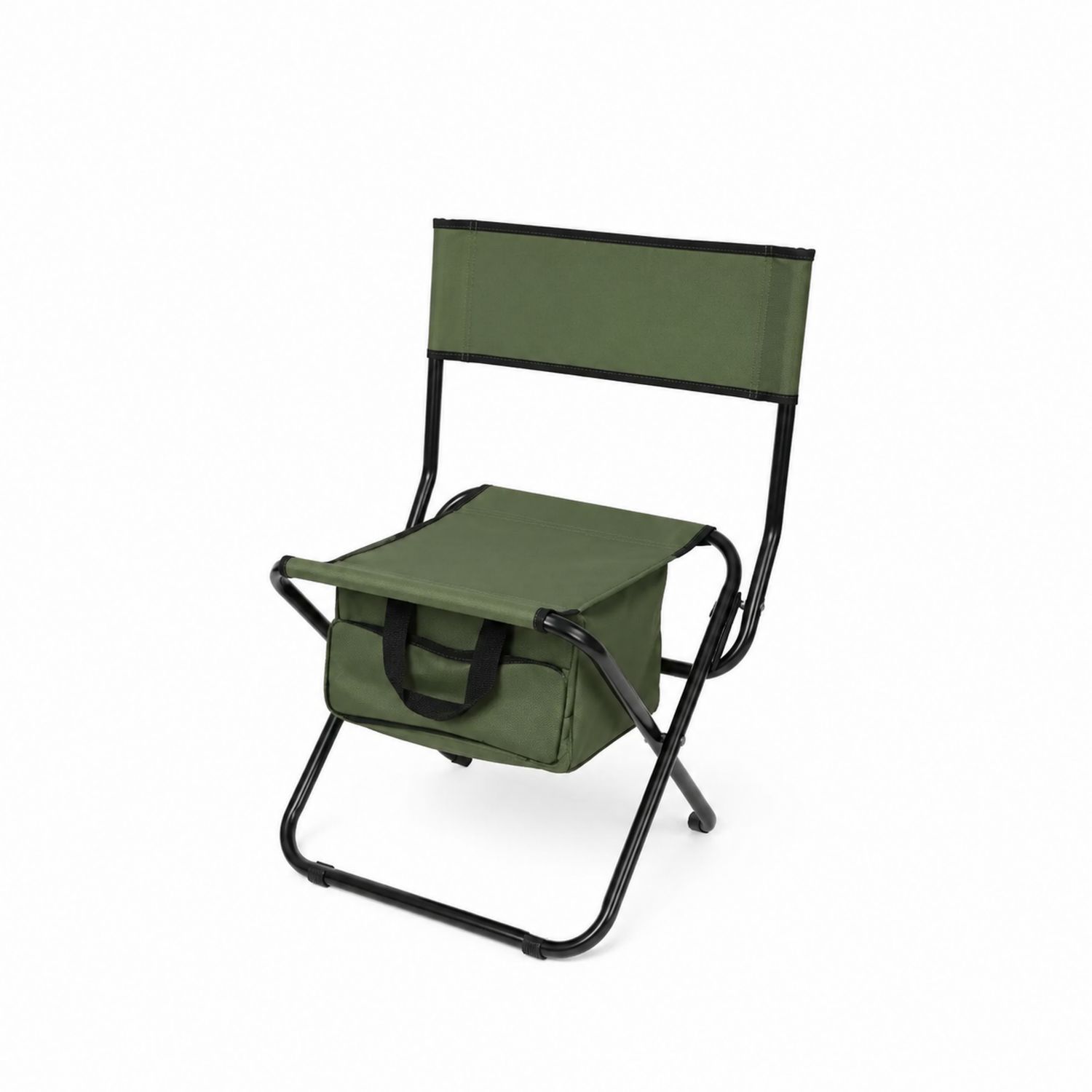 Klappstuhl mit Kühlfach aus Stahl und Polyester in Olivgrün