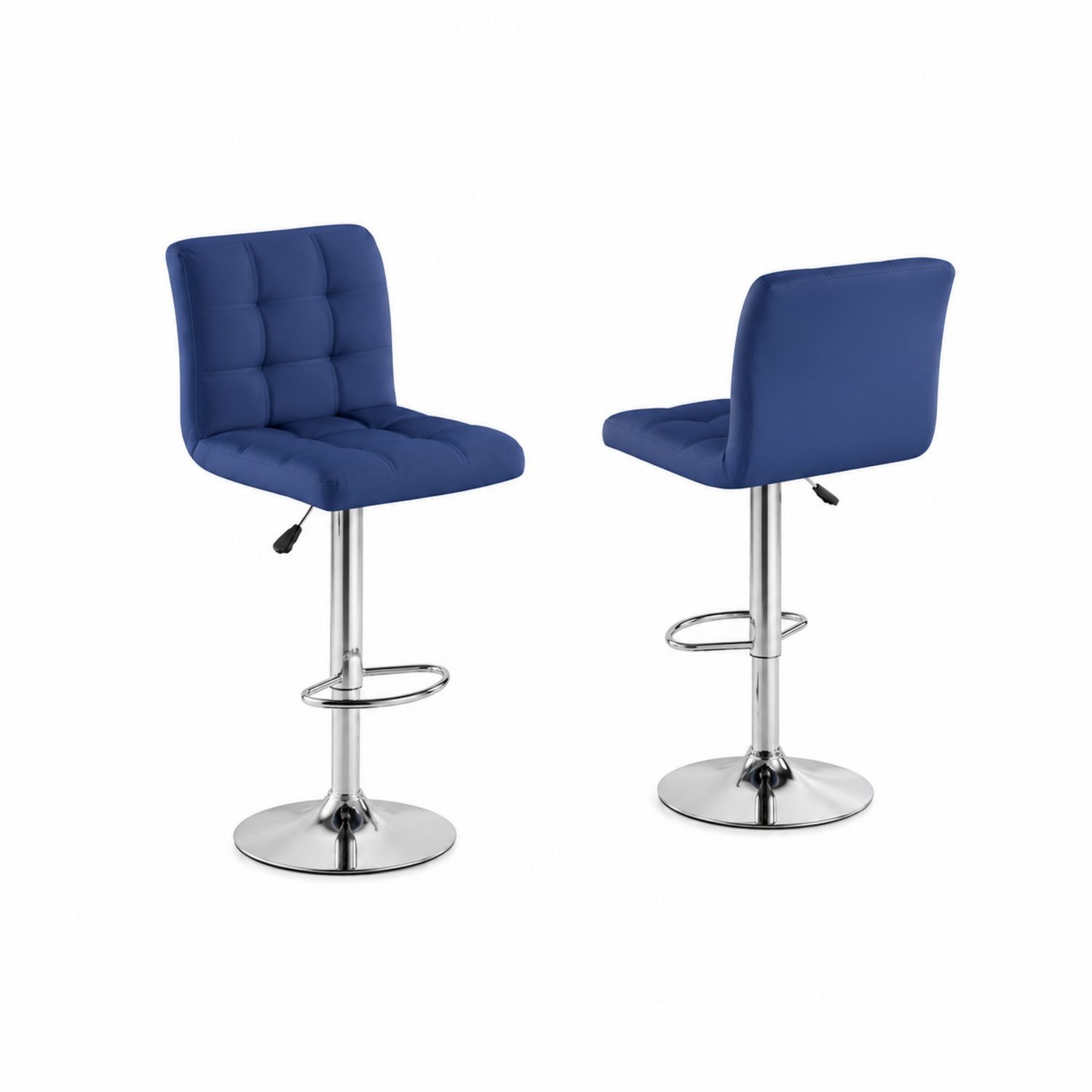 Set aus 2 höhenverstellbaren Barhockern mit Rückenlehne aus Stoff Blau