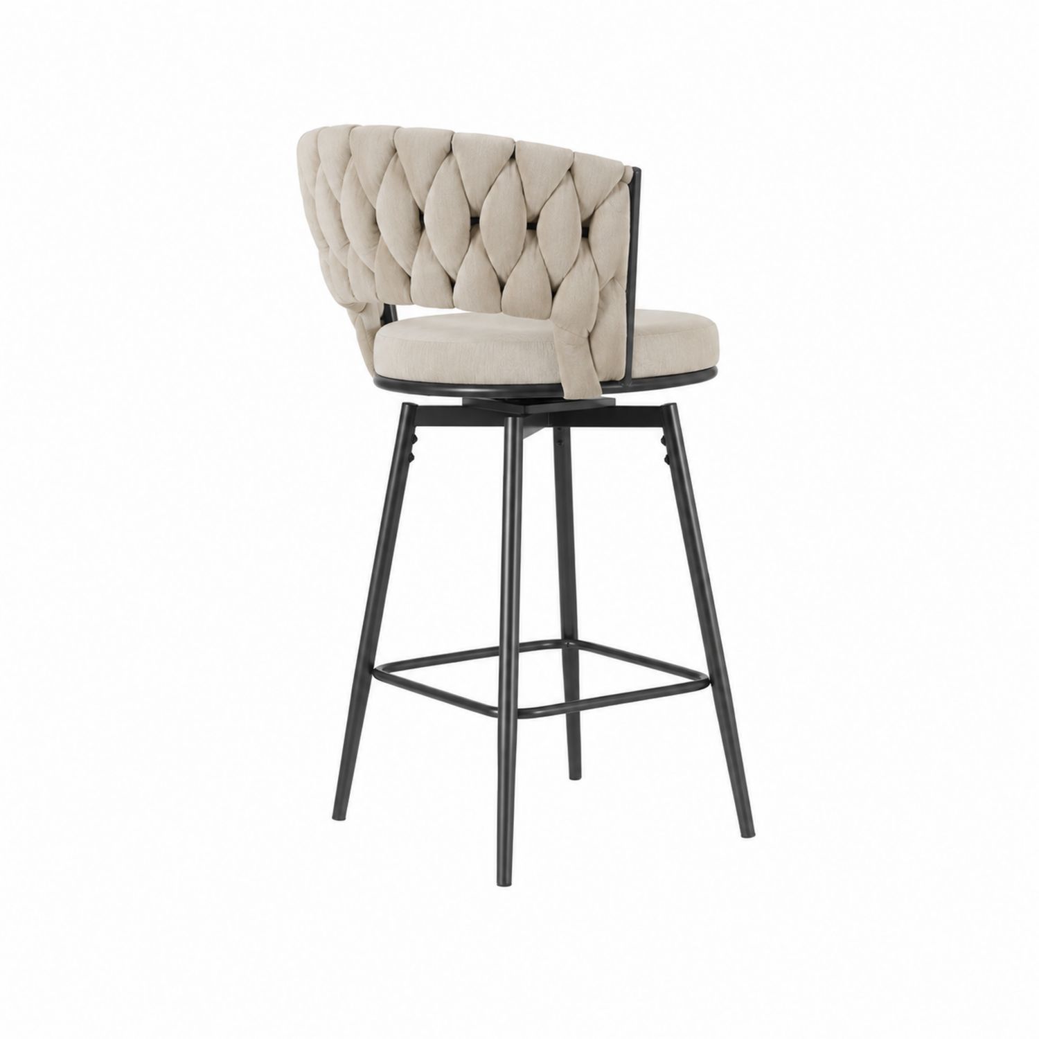 Barhocker mit runder Rückenlehne und Polsterung in Beige, Metallgestell in Schwarz