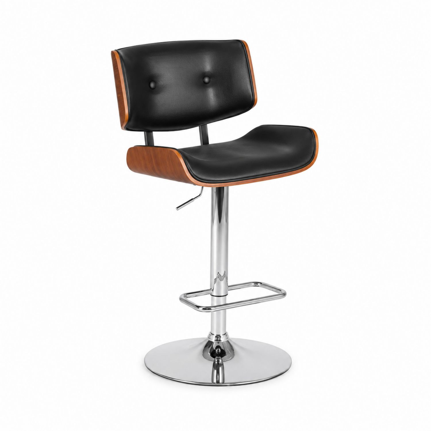 Barhocker mit Holz und Kunstleder Schwarz, Höhenverstellbar