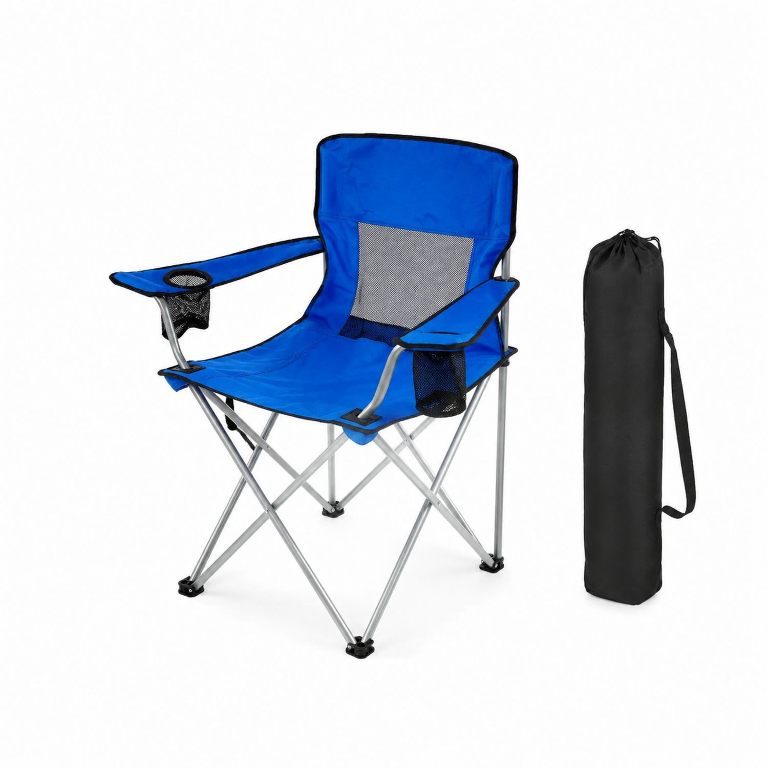 Faltbarer Campingstuhl aus Polyester mit Getränkehalter, Stahlrahmen, Blau