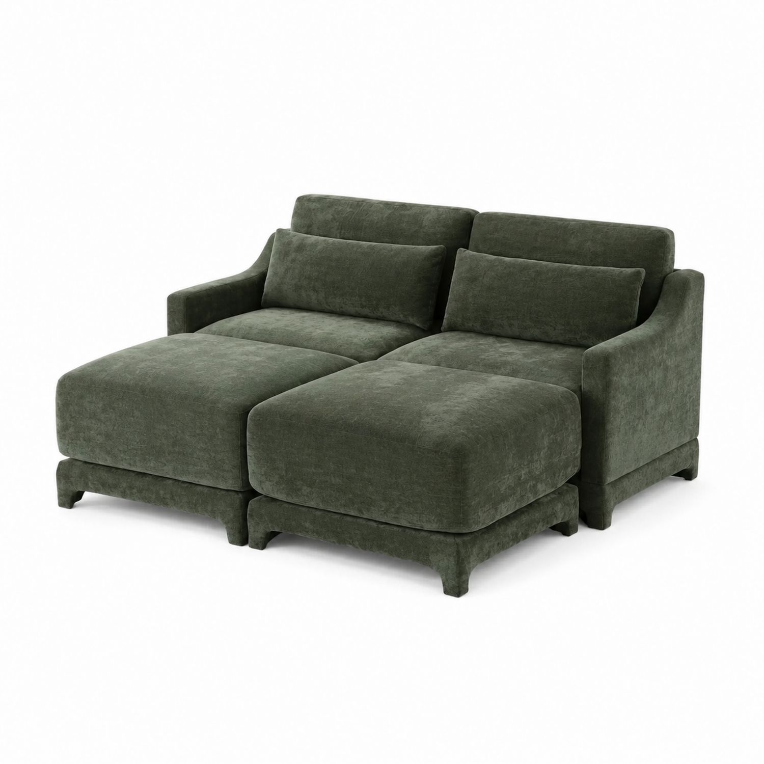 Modulares Ecksofa Set in Olivgrün, 4-Sitzer, Holzstruktur, Polyester