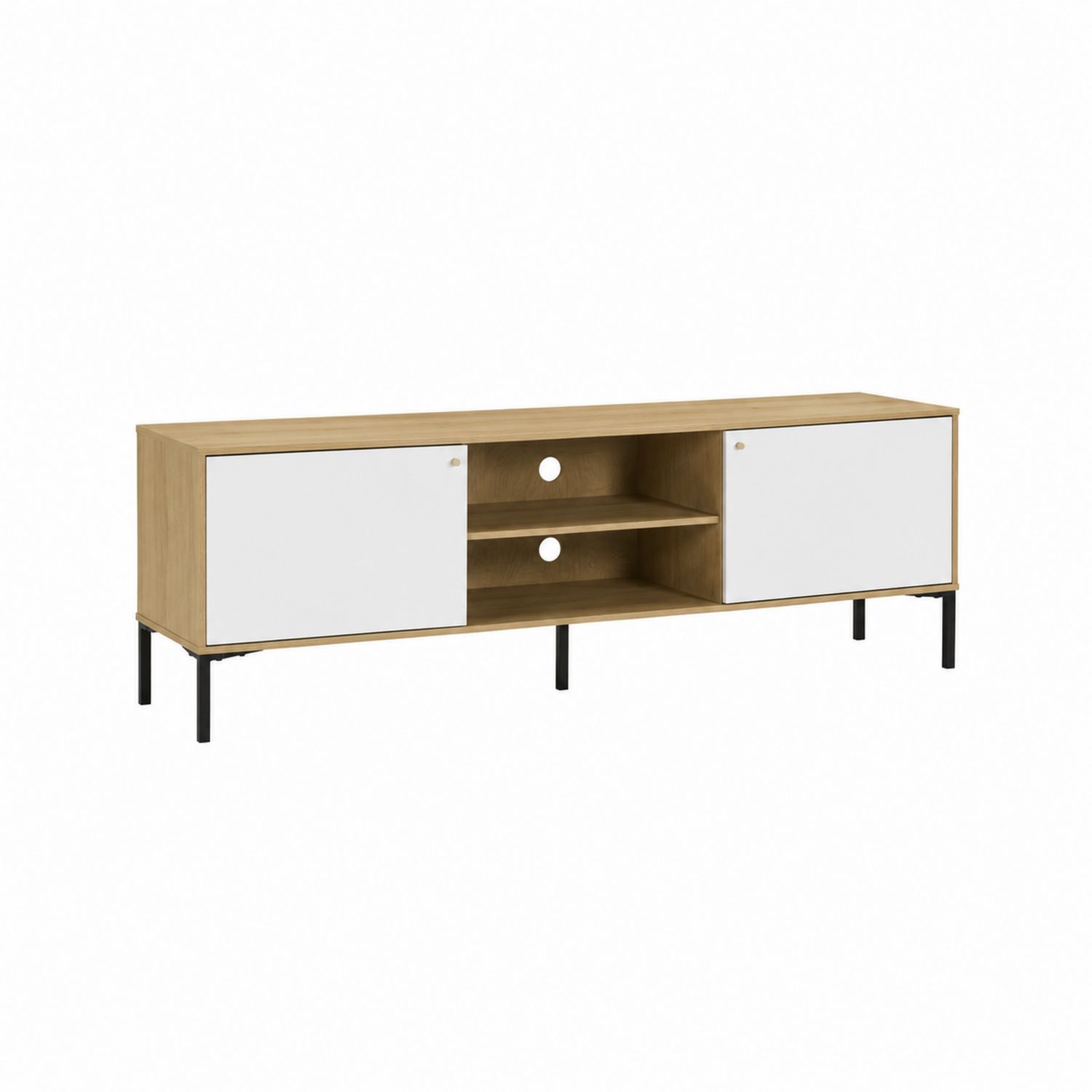 TV-Schrank Holz MDF Metall Weiß/Eiche