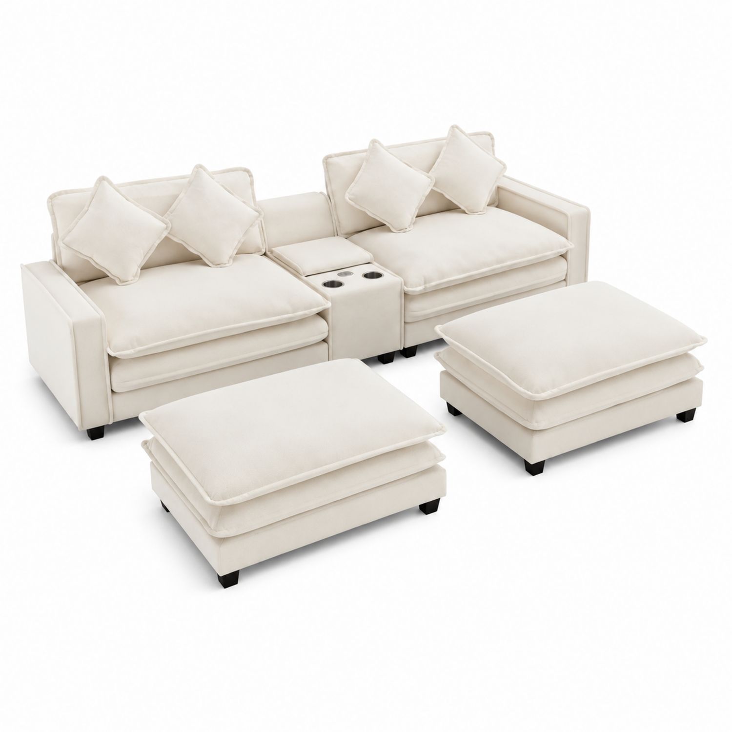 Modulares Sofa-Set 4-Sitzer aus Stoff Creme mit Fußhocker