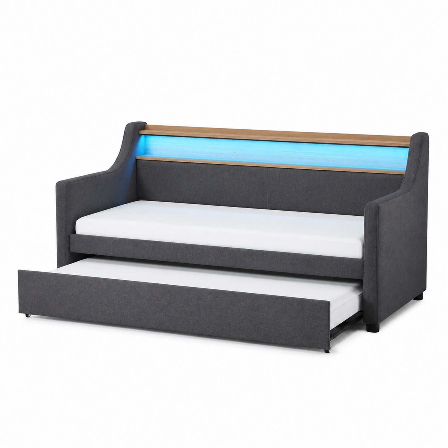 Stoff Tagesbett mit Ausziehbett Grau Blau