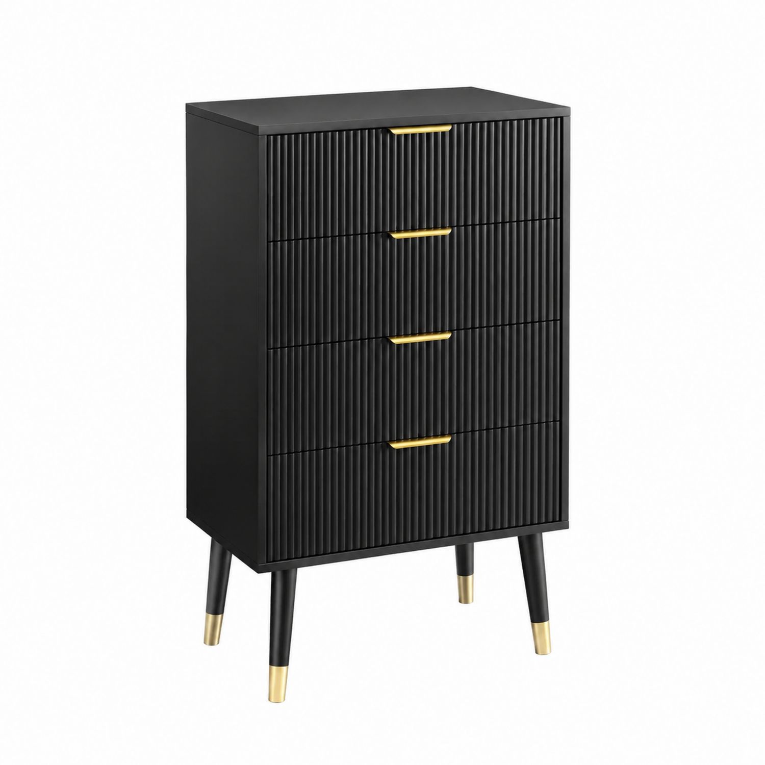 Schwarze MDF-Kommode mit 4 Schubladen und Metallgriffen