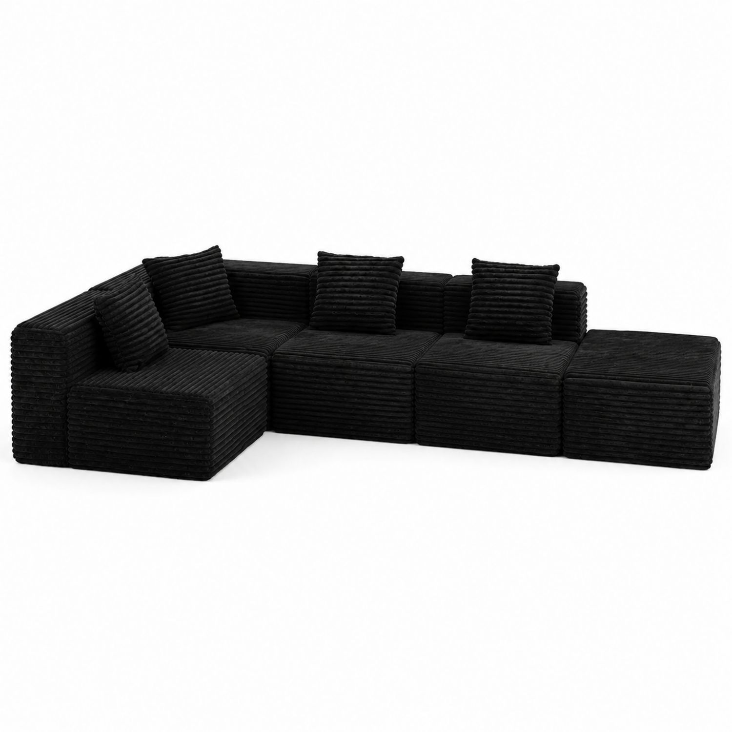 Modulares Ecksofa 5-Sitzer Cordstoff Schwarz