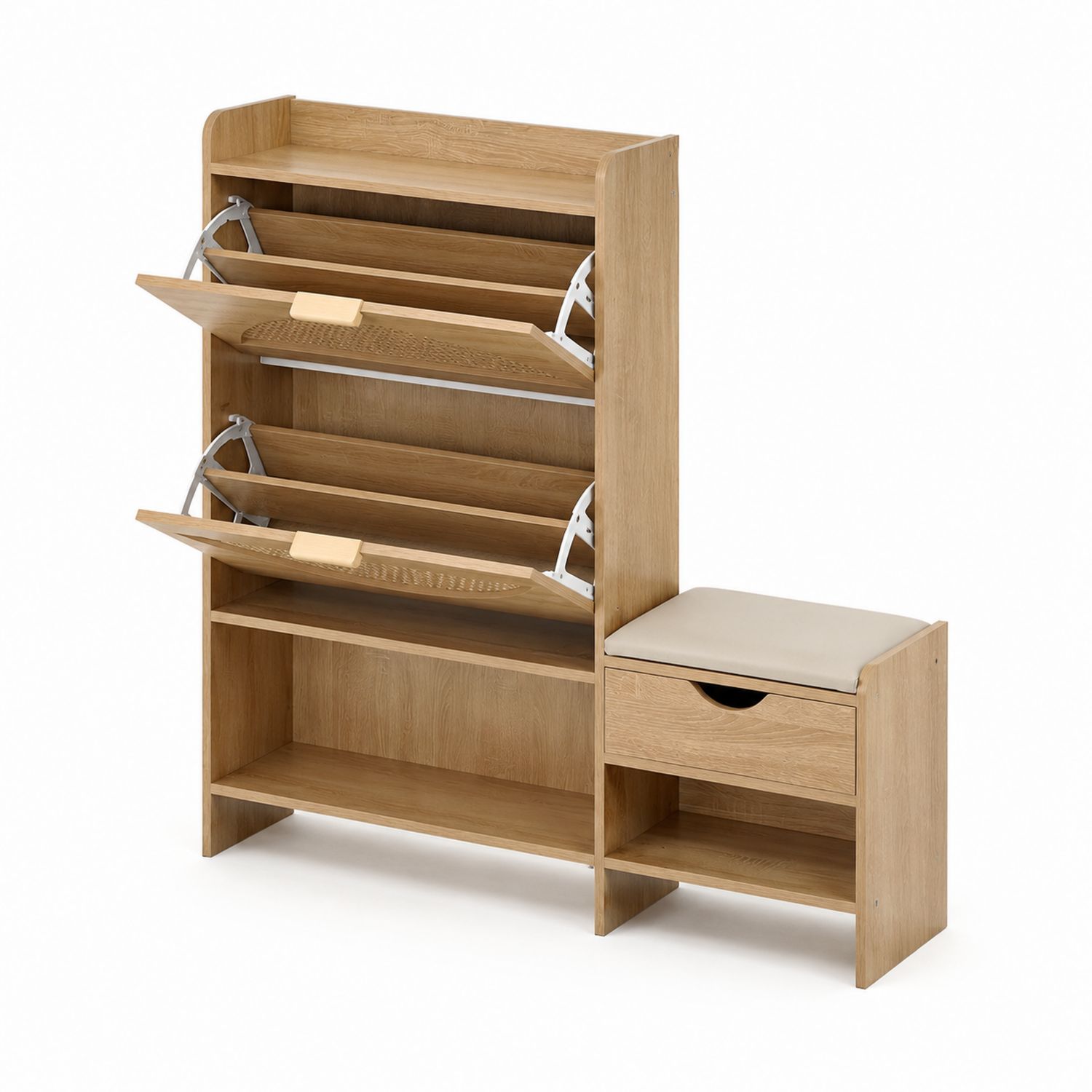 Schuhschrank mit Sitzbank Holz 3 Klappfächer Beige