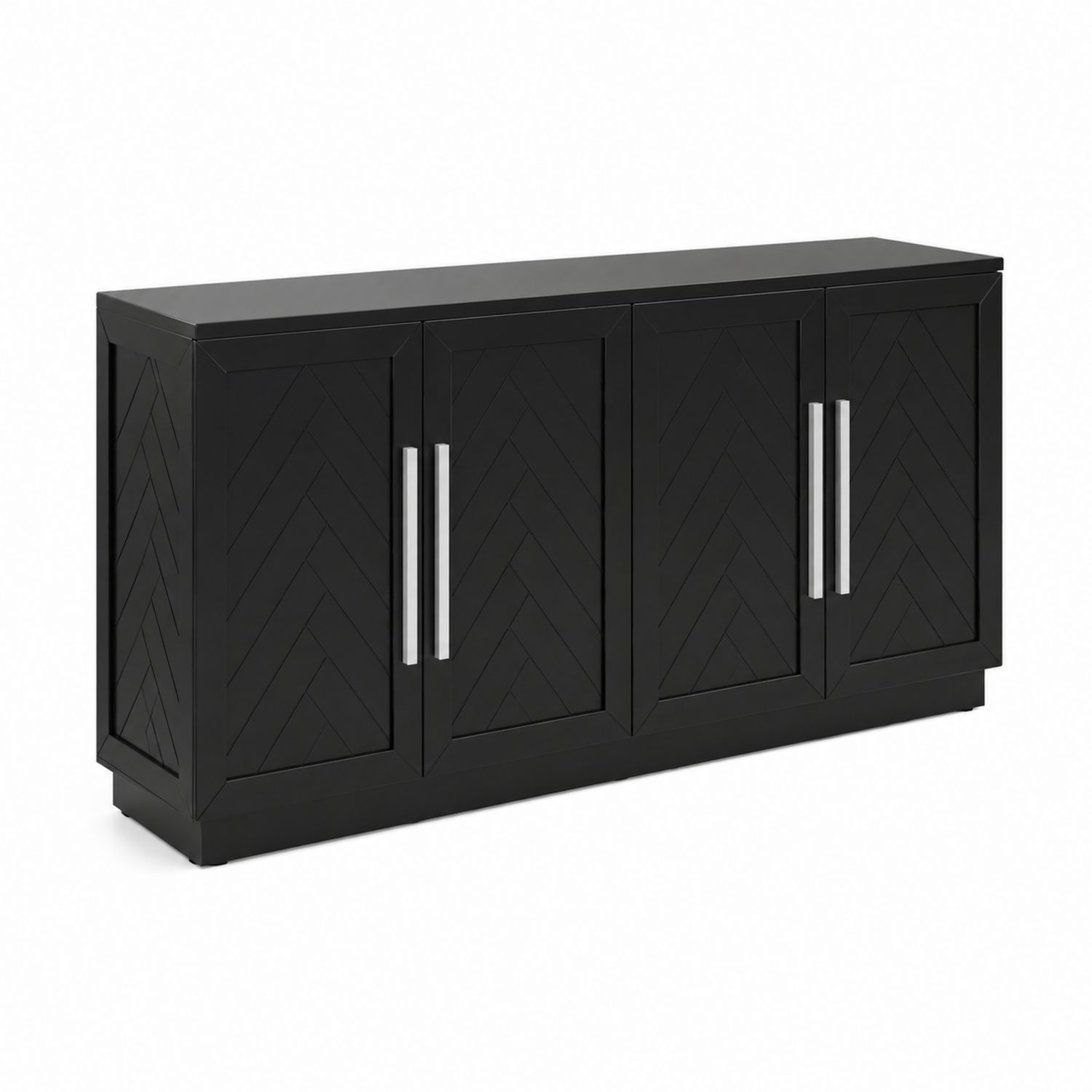 Schwarzes Sideboard mit vier Türen aus MDF und Metallgriffen