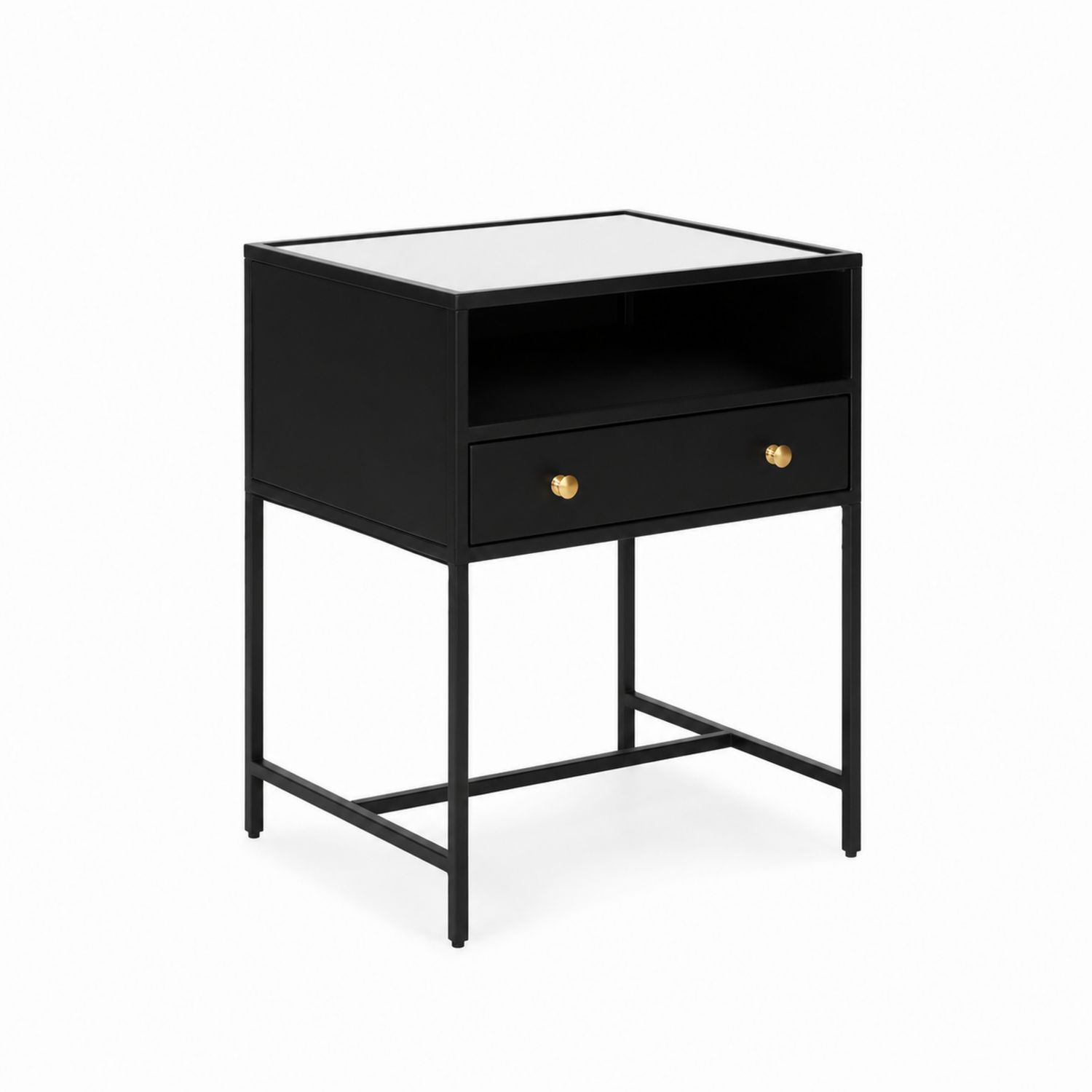 Metall- und Glasnachttisch Schwarz mit Schublade 60x40x70 cm