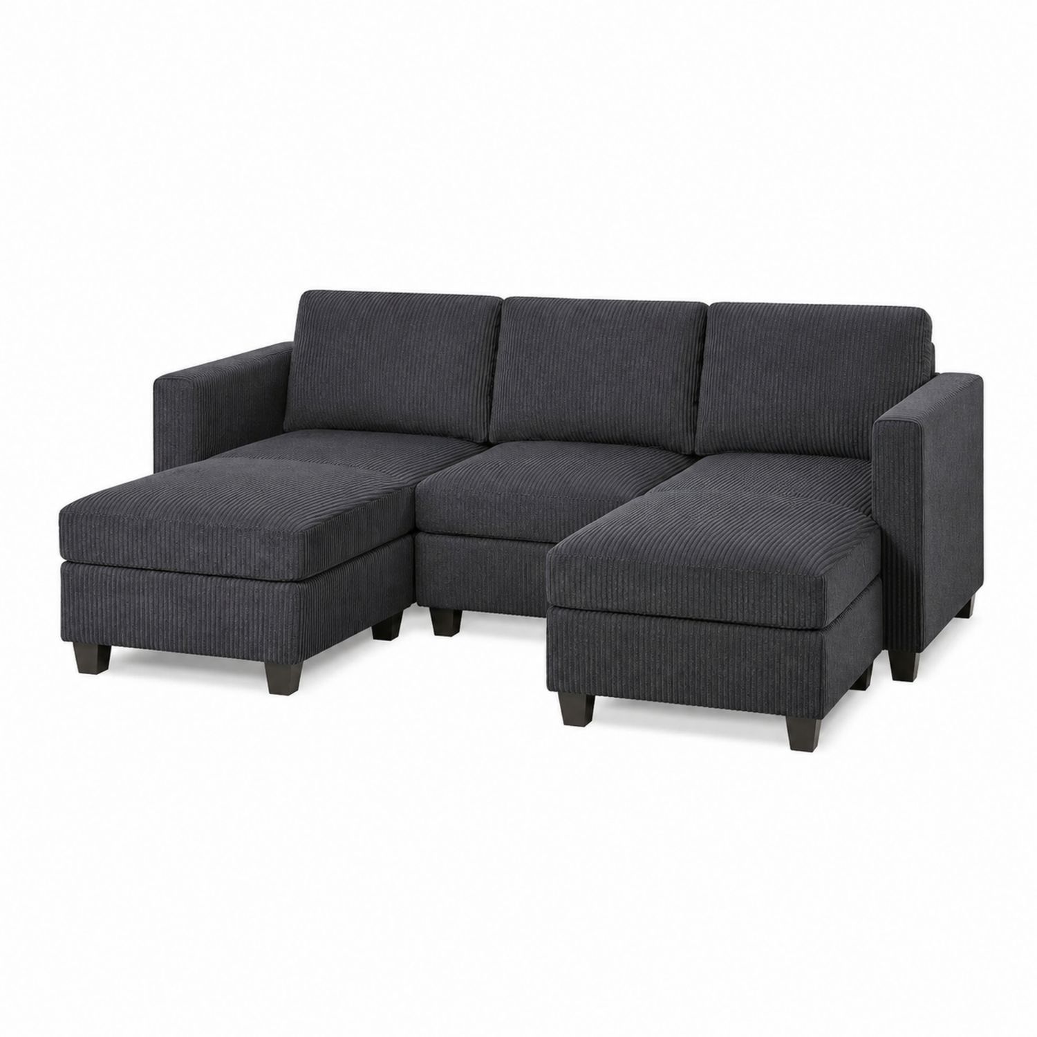 Ecksofa aus Cordstoff L-Form mit Ottomane Dunkelgrau