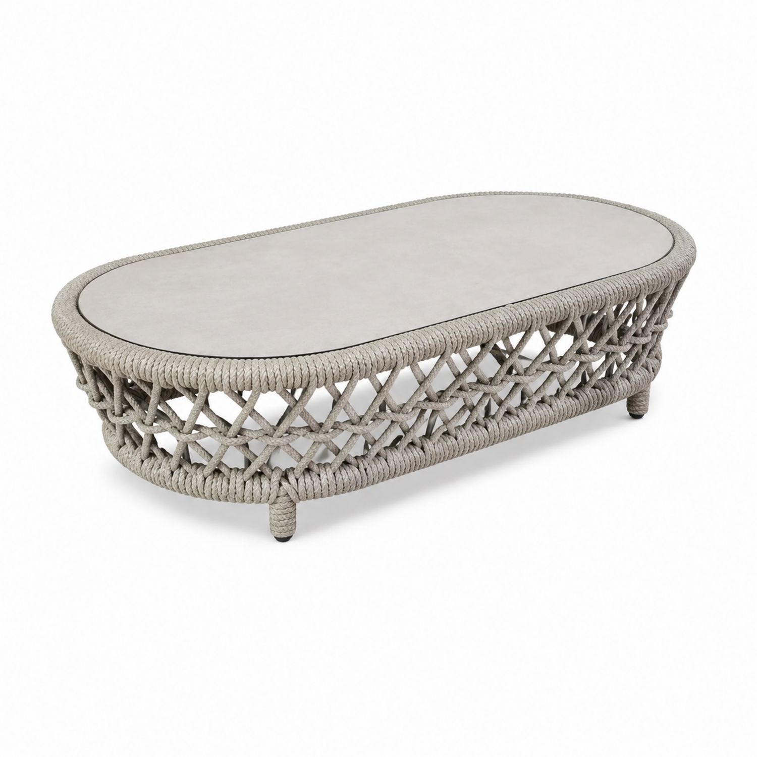 Outdoor Couchtisch oval Polypropylenseil gehärtetes Glas Grau