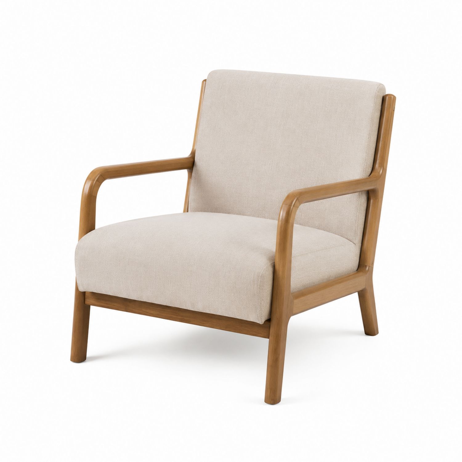 Massivholz Sessel mit Leinenbezug Beige