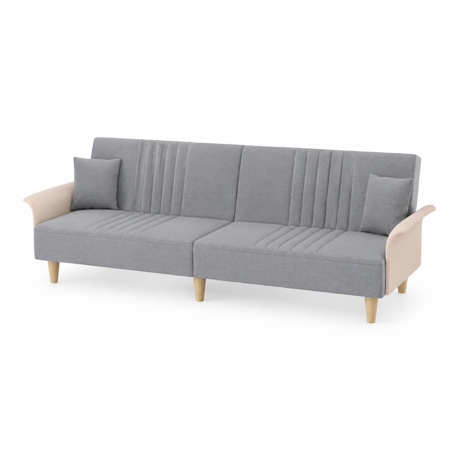 3-Sitzer Sofa Stoff Grau/Beige mit Holzbeinen