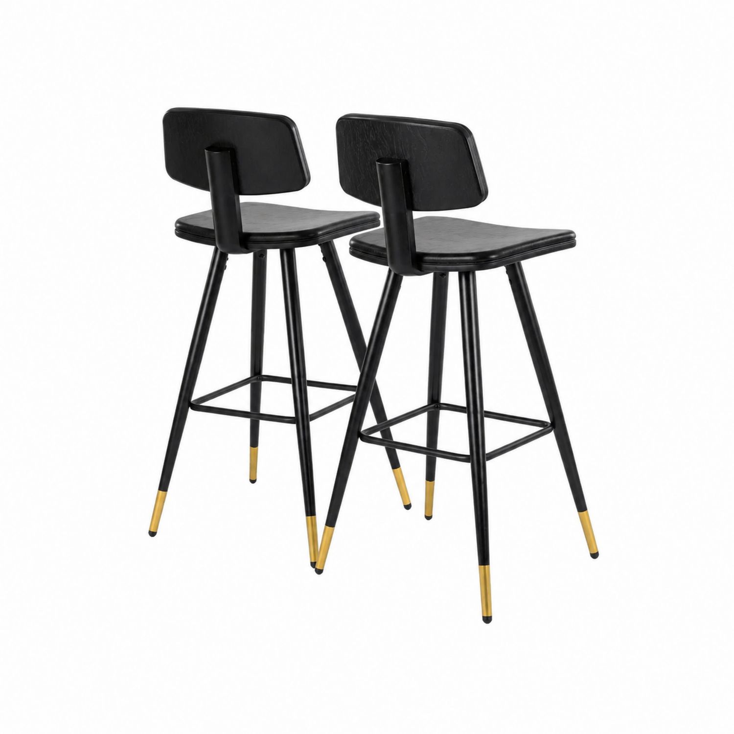 Barhocker Set 2-teilig, Metall/Eichenholz, Schwarz/Gold, Höhe 95 cm