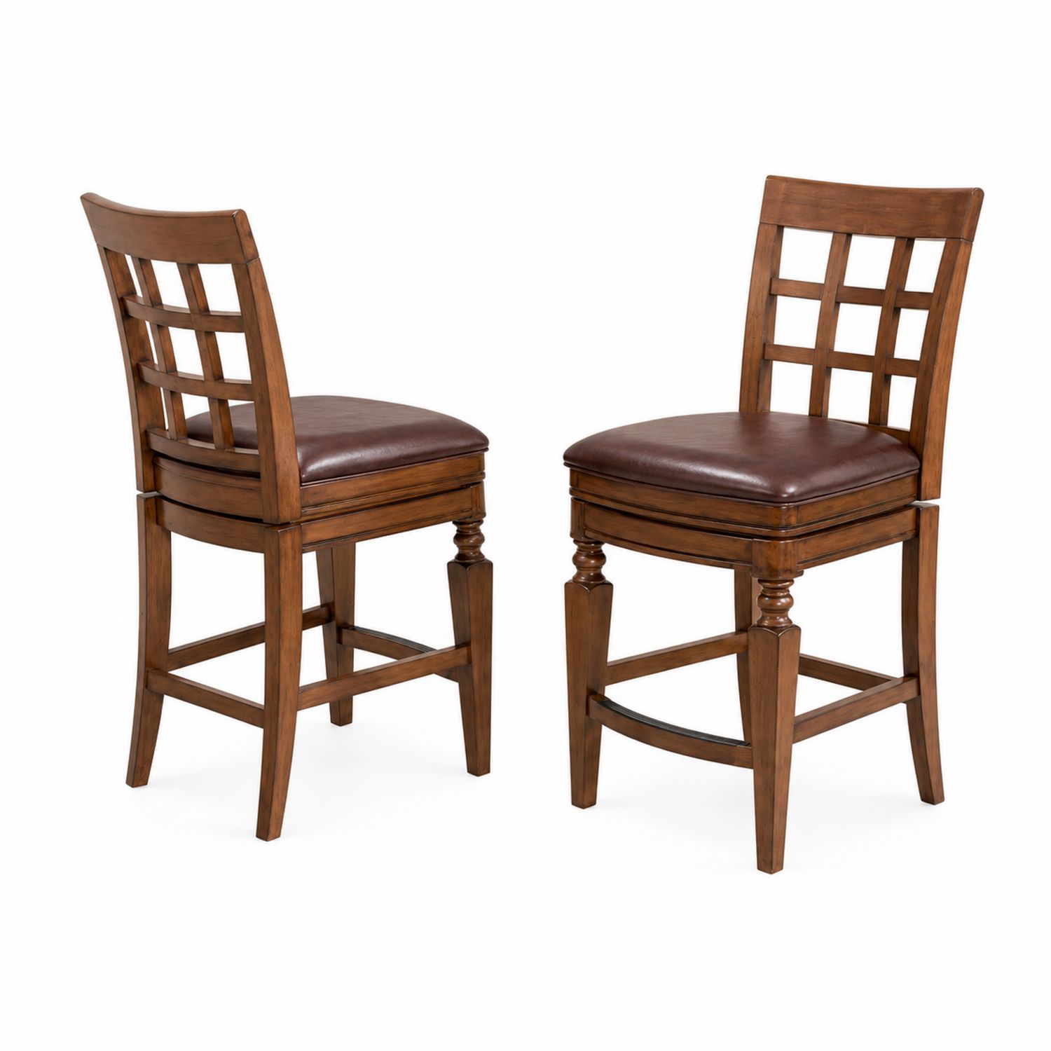 2er-Set Holz-Barhocker mit Kunstleder in Braun