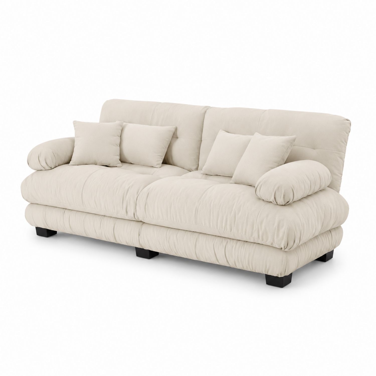 3-Sitzer Sofa Beige Stoff Kissen Set
