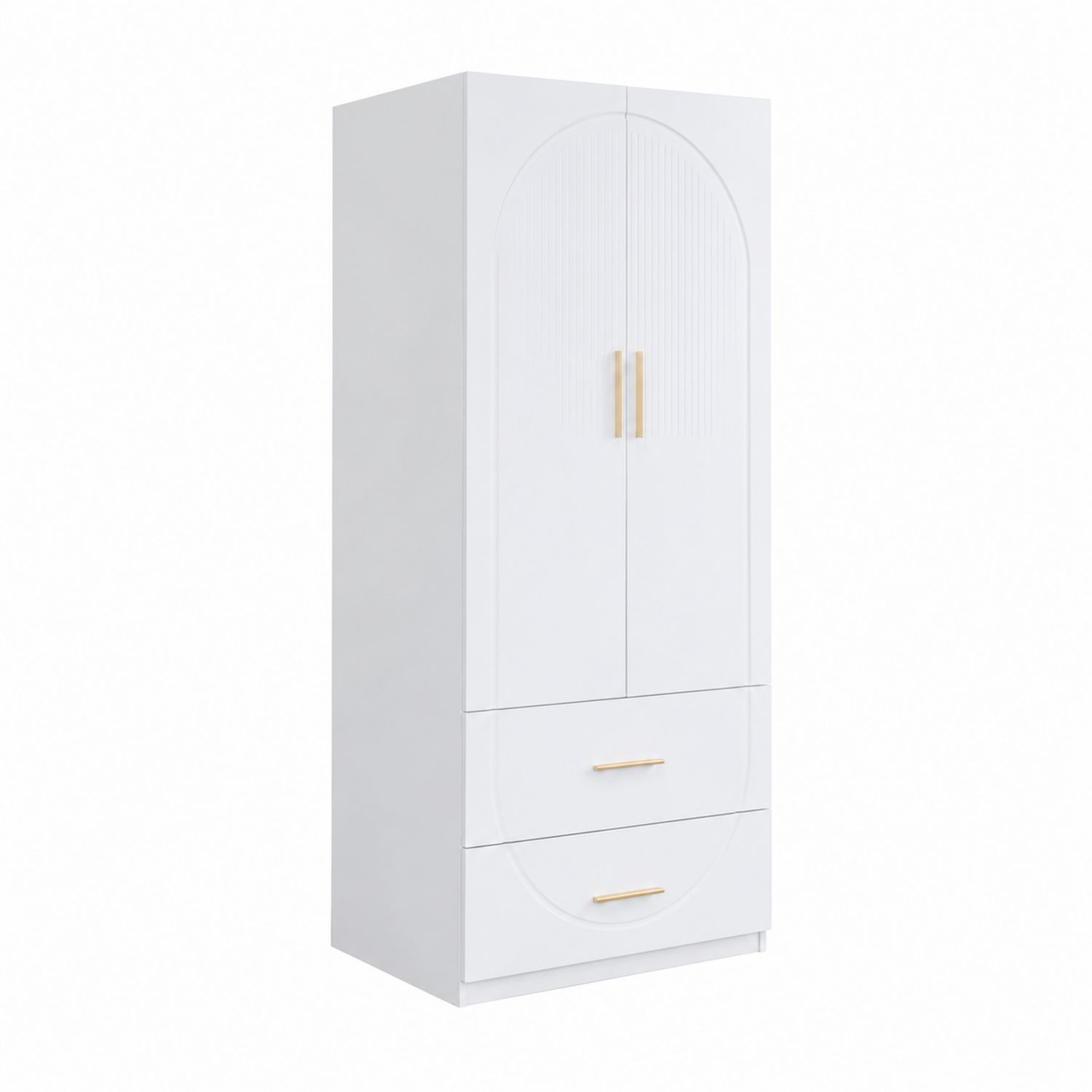Holz Kleiderschrank mit 2 Türen und 2 Schubladen, Weiß