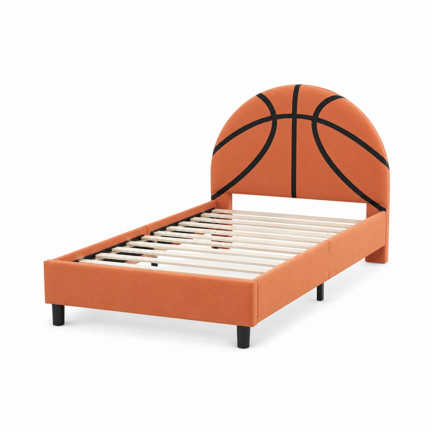 Kinderbett 90x200 cm Basketball-Design Kunstleder Orange