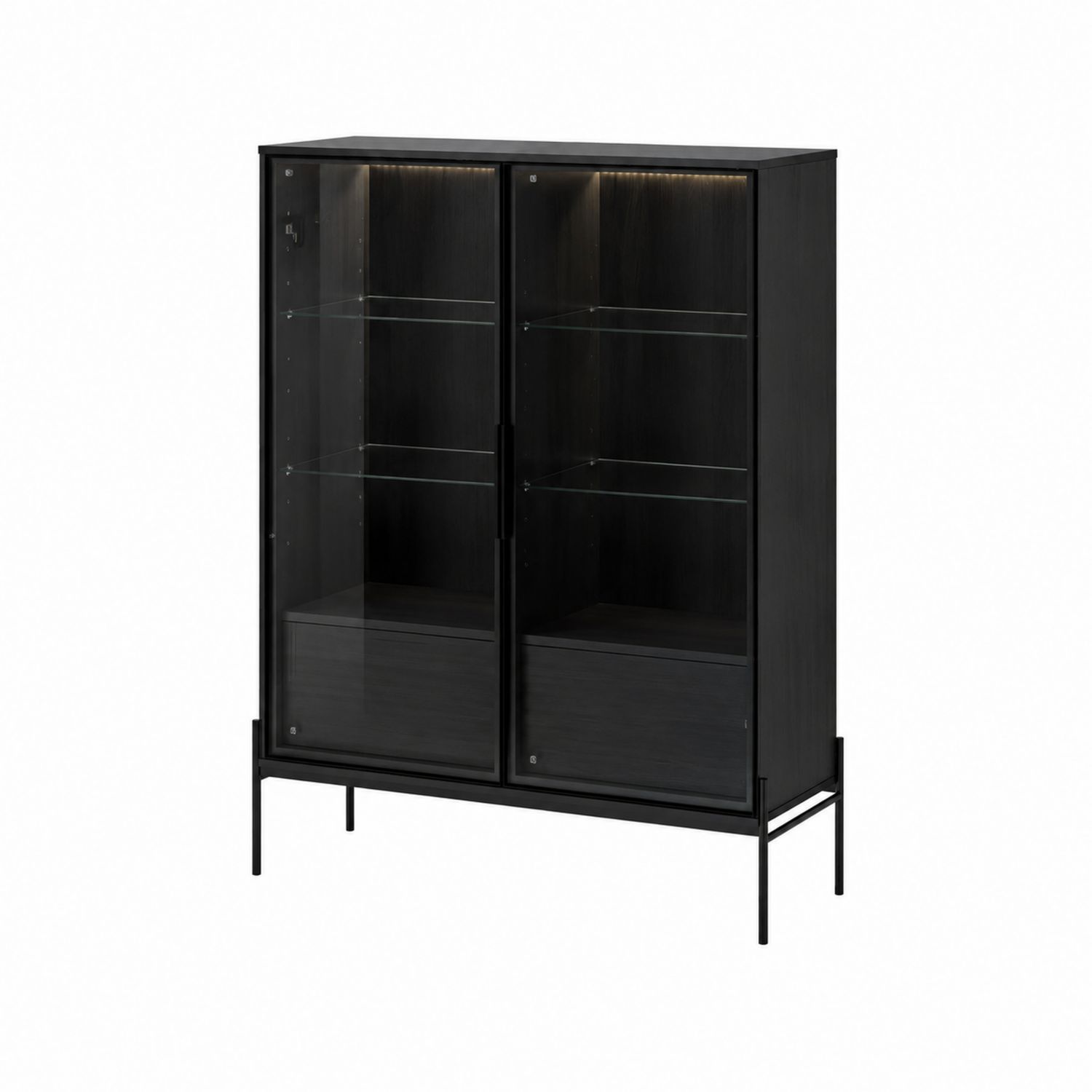 Vitrinenschrank Holz Glas Schwarz 120x40x160 cm