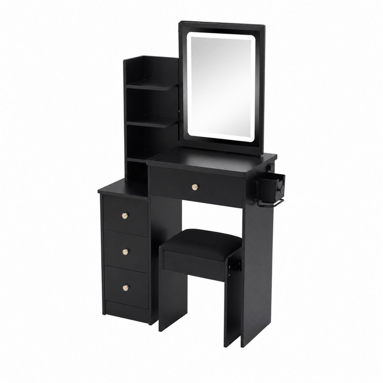 Schminktisch Set mit Spiegel und Hocker Schwarz MDF