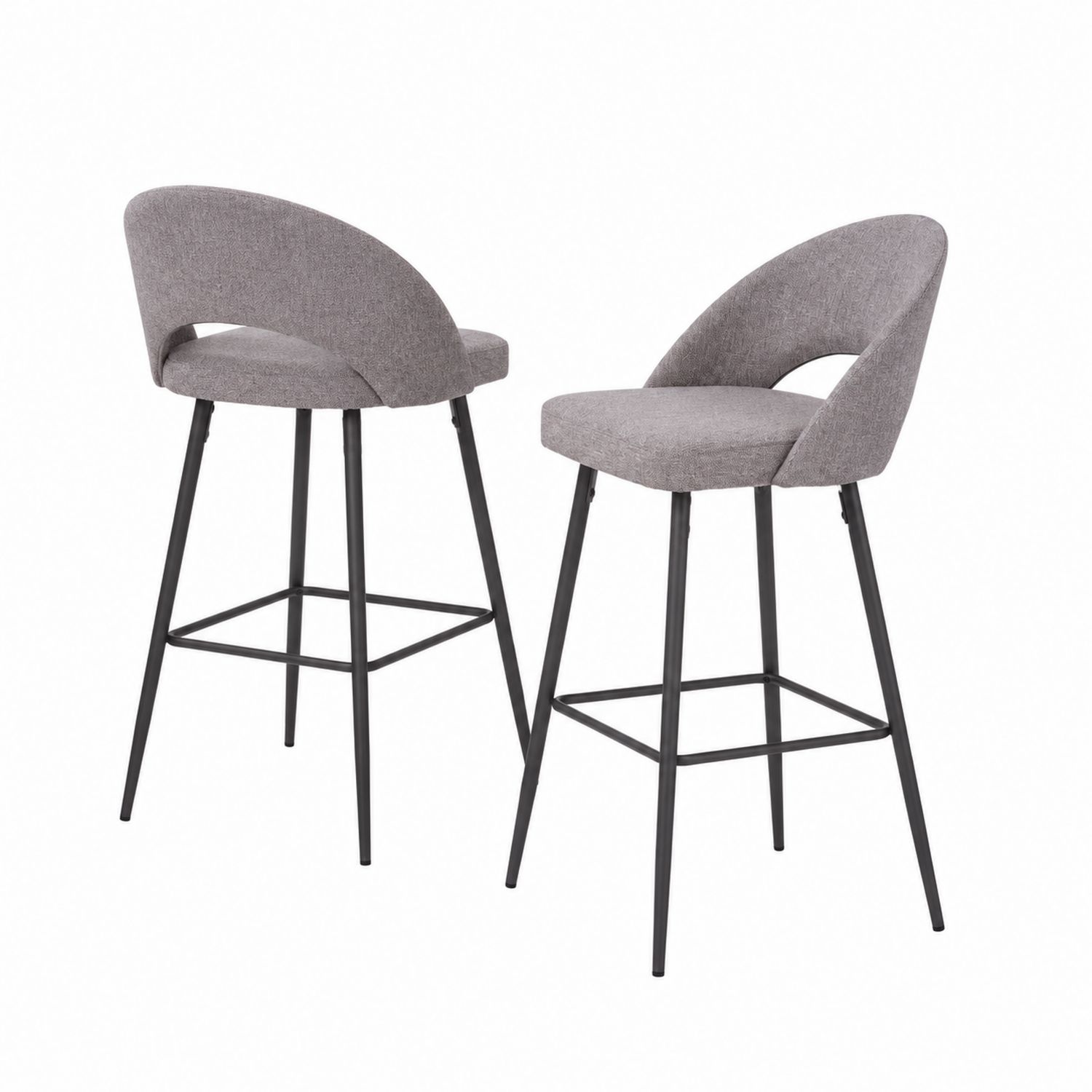 2er Set Barhocker Grau Stoff mit Rückenlehne und Metallgestell