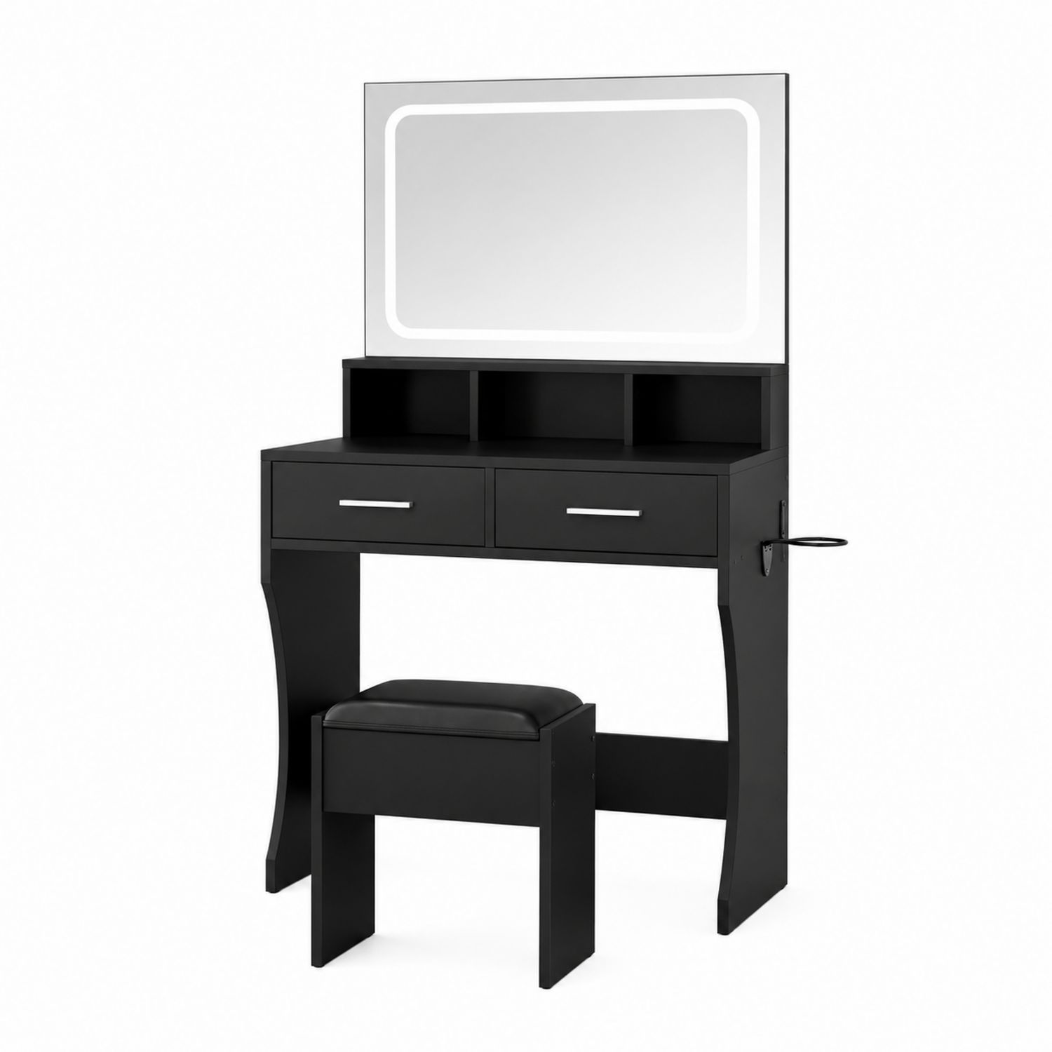 Schminktisch mit Spiegel und LED aus MDF und Kunstleder Schwarz