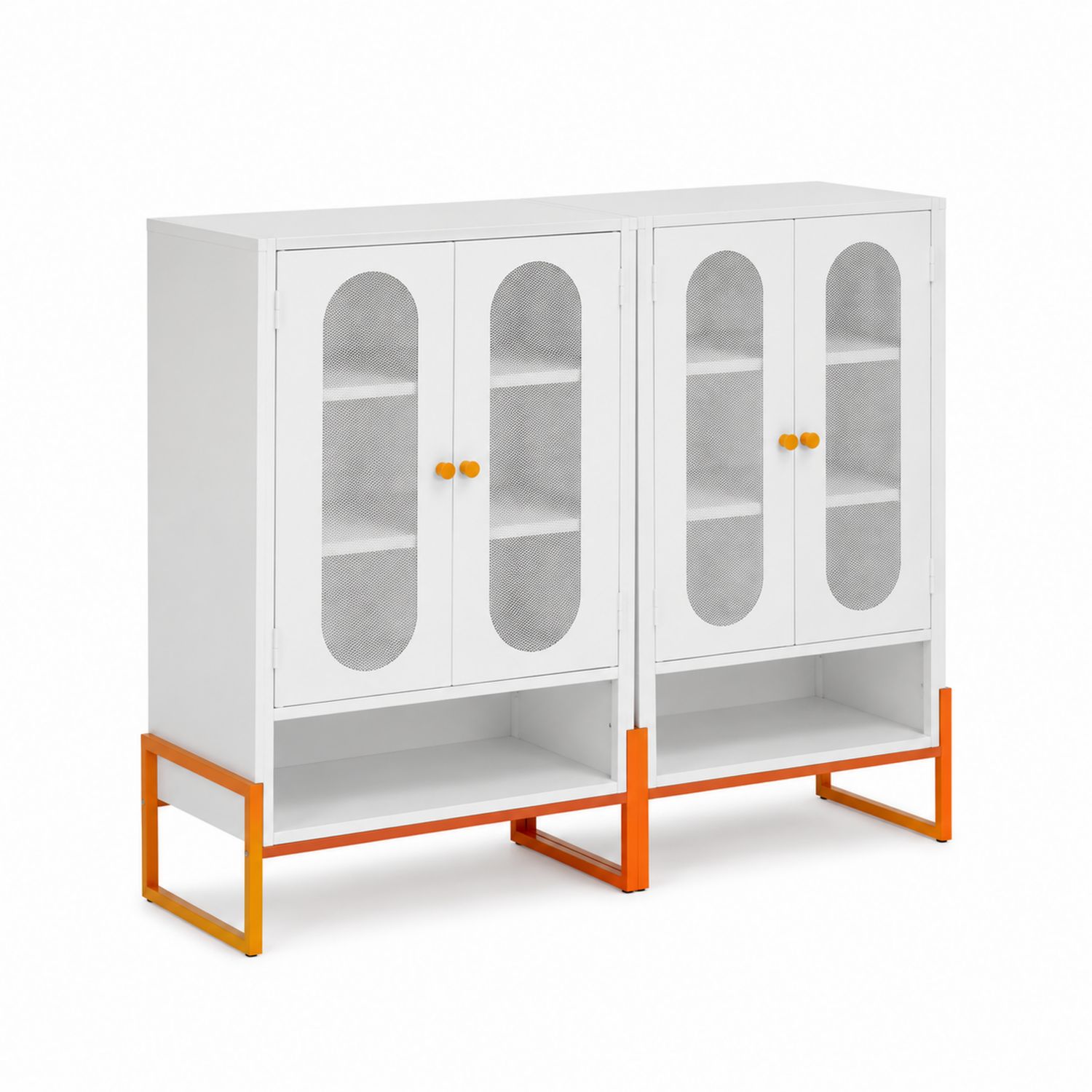 Metallschuhschrank mit Stahlgitter 108 cm Weiß/Orange